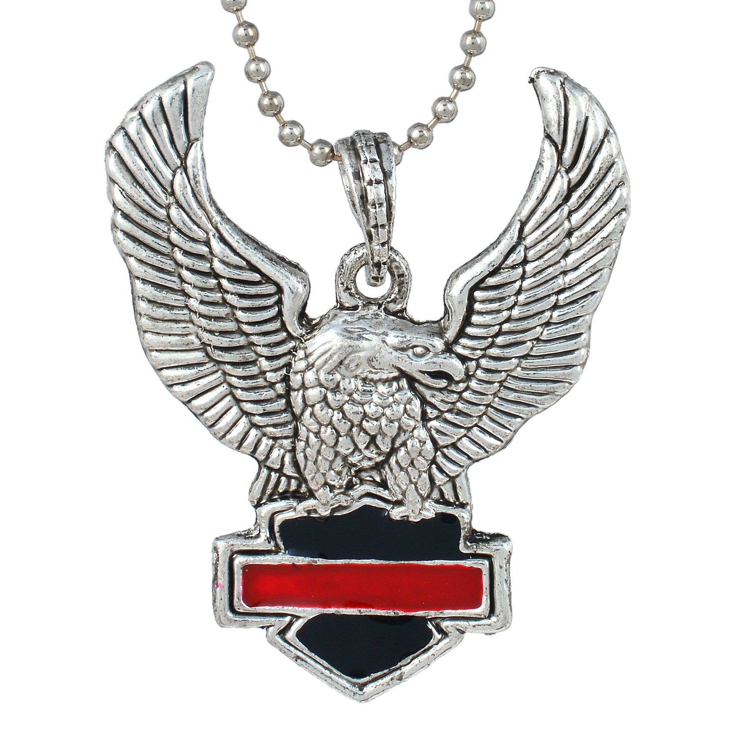 Memoir Silver plated Harley Davidson inspired Black with Red band, Flying eagle chain pendant bikers chain necklace jewellery for men (B06XSJ98S1) Amazon Price History, Amazon Price Tracker