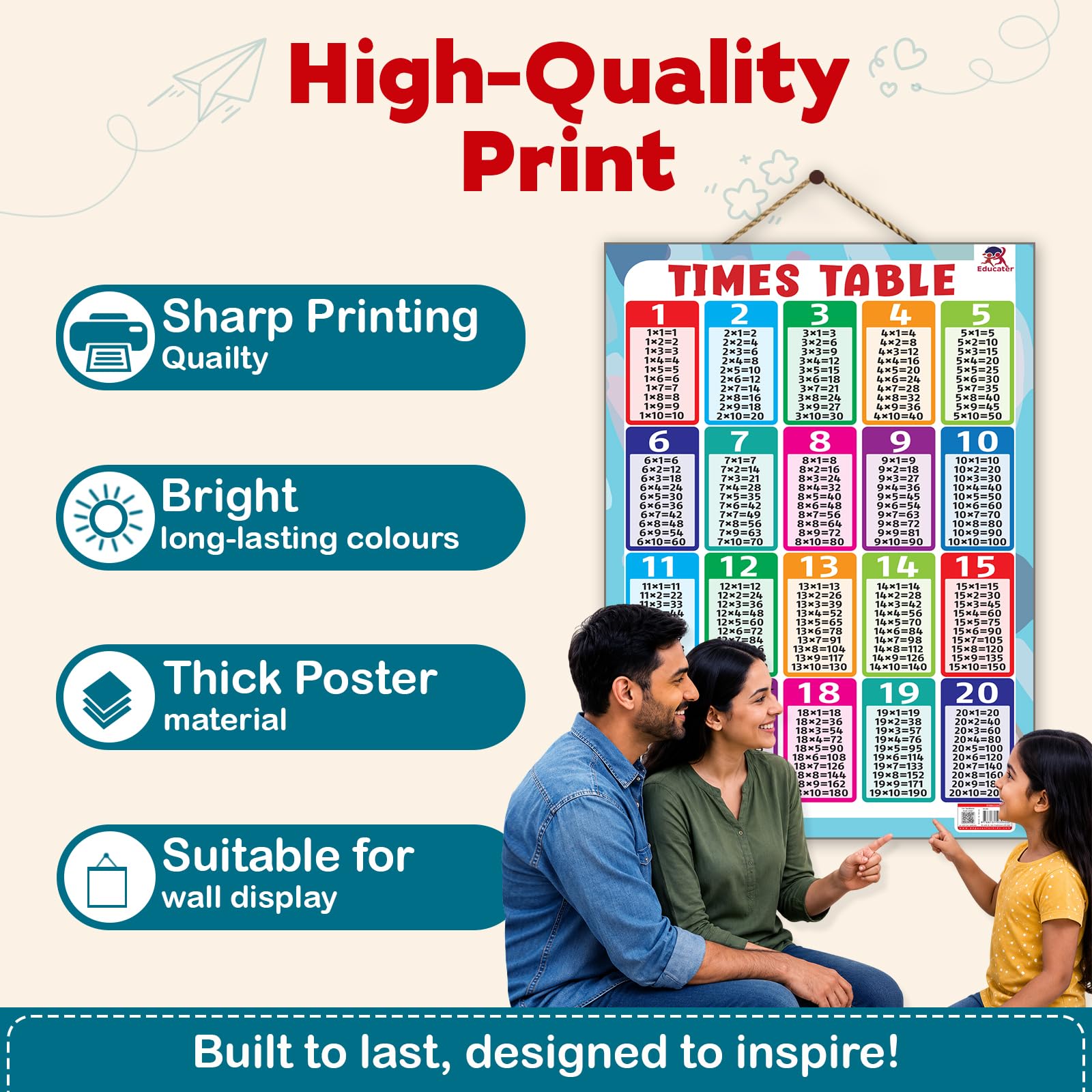 Pegasus Thick Laminated Times Table Wall Chart: Master Multiplication with the Ultimate Times Table Guide - Boost Math Skills and Multiply with Confidence 3