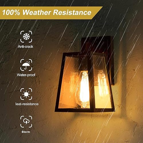 Miniatura 5 de Durent Lighting Luces de pared negras para exteriores, apliques de pared exterior de granja con vidrio semillado, faroles impermeables y