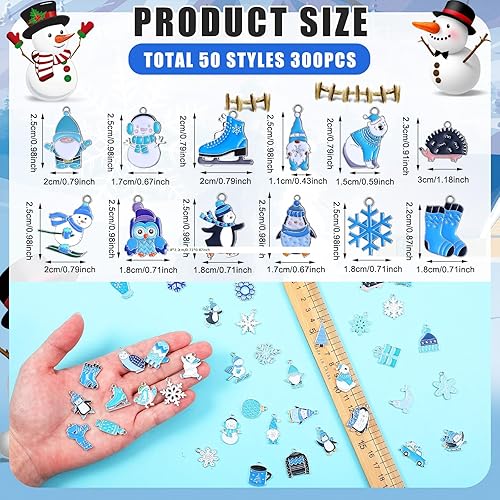 Miniatura 4 de Tudomro 300 dijes de Navidad para hacer joyas, dijes de invierno a granel, copos de nieve de invierno, lindos muñecos de nieve enanos de oso polar,