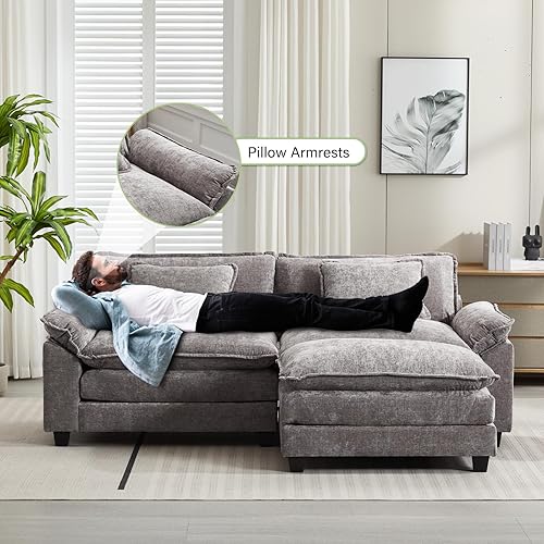 Miniatura 5 de Sofá modular de 86 pulgadas, cómodo sofá modular nube con otomana, sofá de felpilla con asientos profundos con cojines decorativos para sala (color