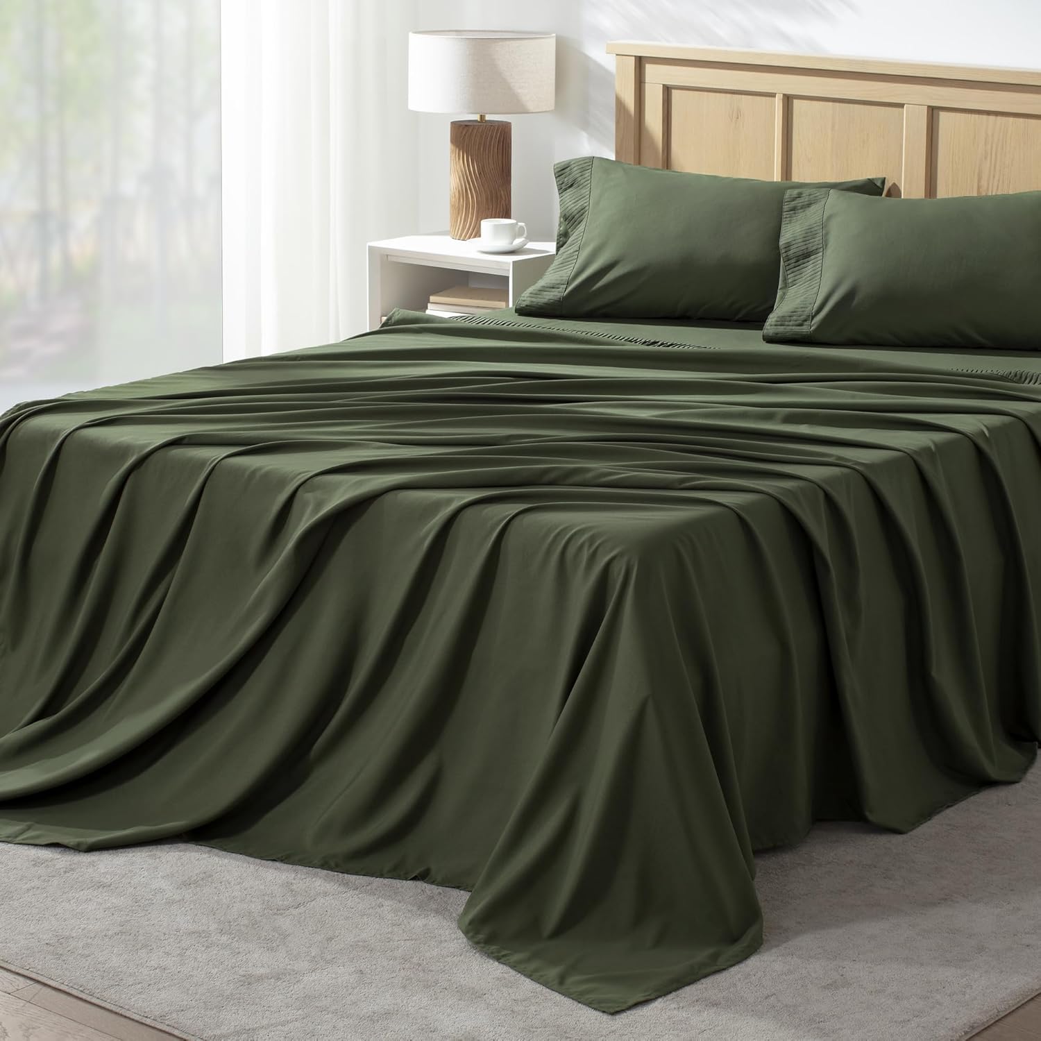 Andency King Size Sheets Set 4 Pieces, Dark Olive Green Super Soft Sheets for King Size Bed, Microfiber King Sheet, Deep Pocket Up to 16", Hotel Luxury Breathable & Cooling Bed Sheet Set