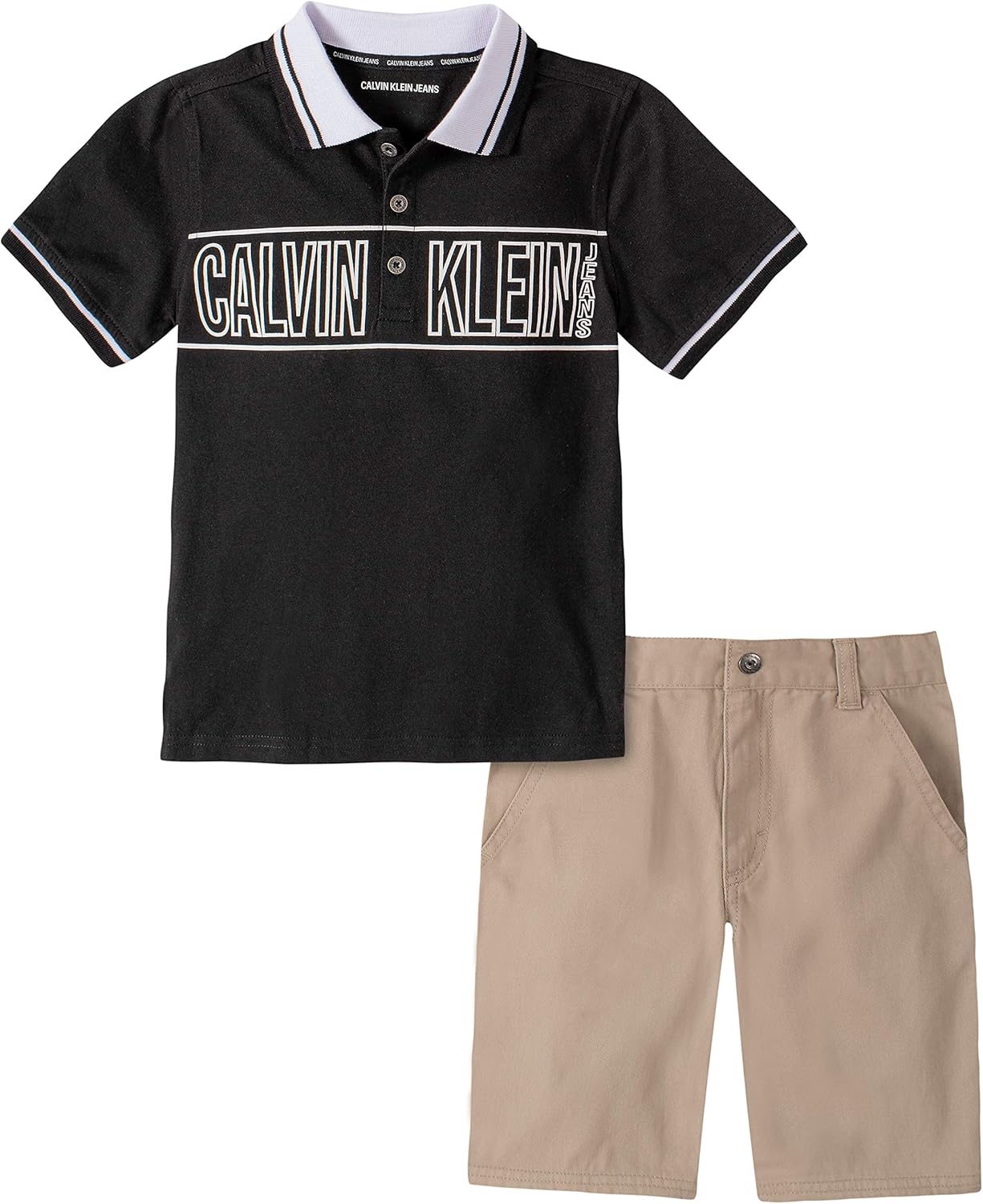 Calvin Klein baby-boys 2 Pieces Polo Shorts Set 24 Months Black/Khaki
