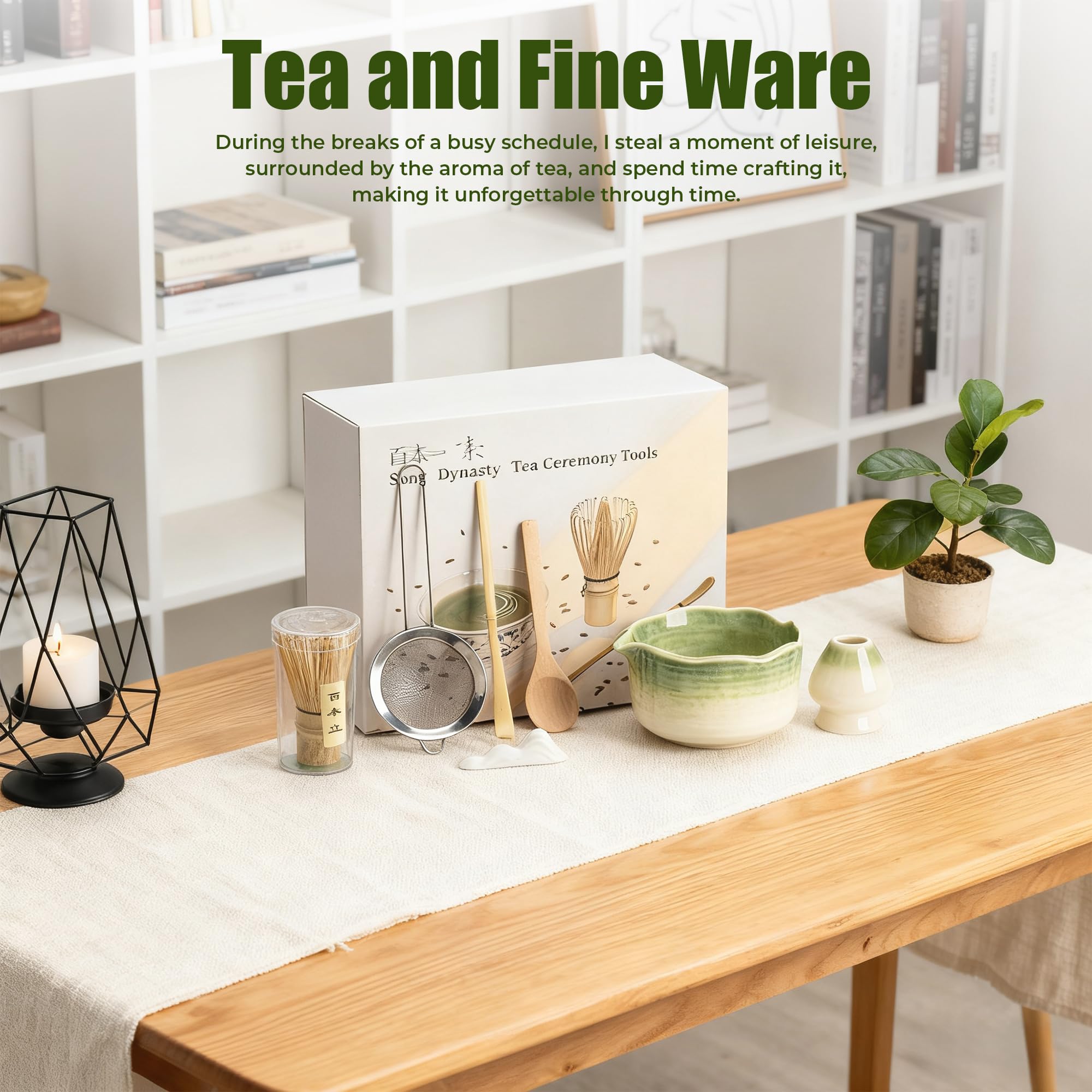 Zestaw Matcha z trzepaczką i miską, japoński zestaw do herbaty Matcha zawiera ceramiczną miskę, trzepaczkę bambusową, uchwyt, miarkę, przesiewacz i szmatkę, kompletny prezent dla początkujących