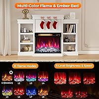 Vista 4 de COSTWAY - Chimenea eléctrica de 23 pulgadas de 3 lados, inserto de chimenea empotrado de 1500W con llama de 7 colores y brillo ajustable