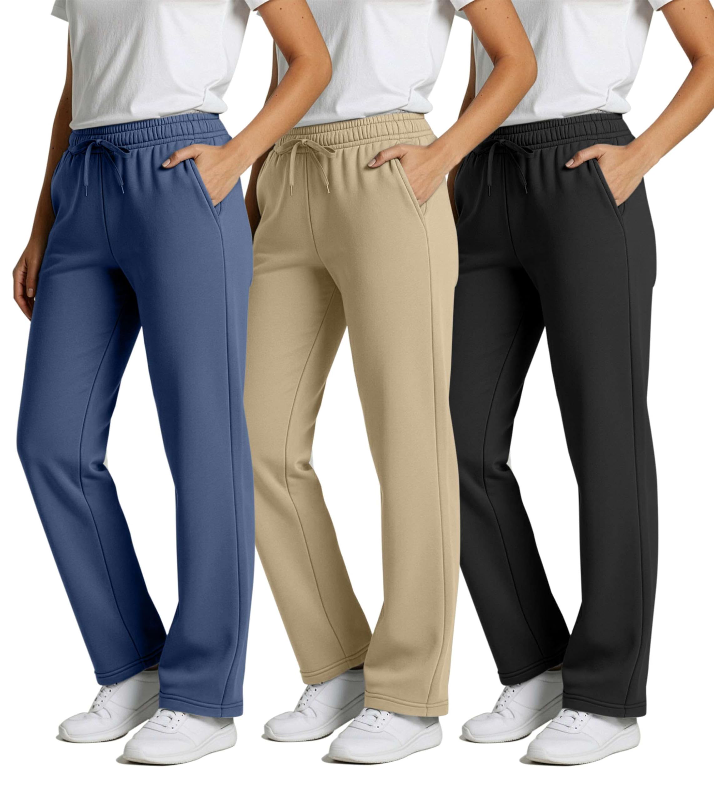 3 Pack: Women's Relaxed Fit Fleece Open Bottom Sweatpants - Casual Athleisure (Available in Plus)