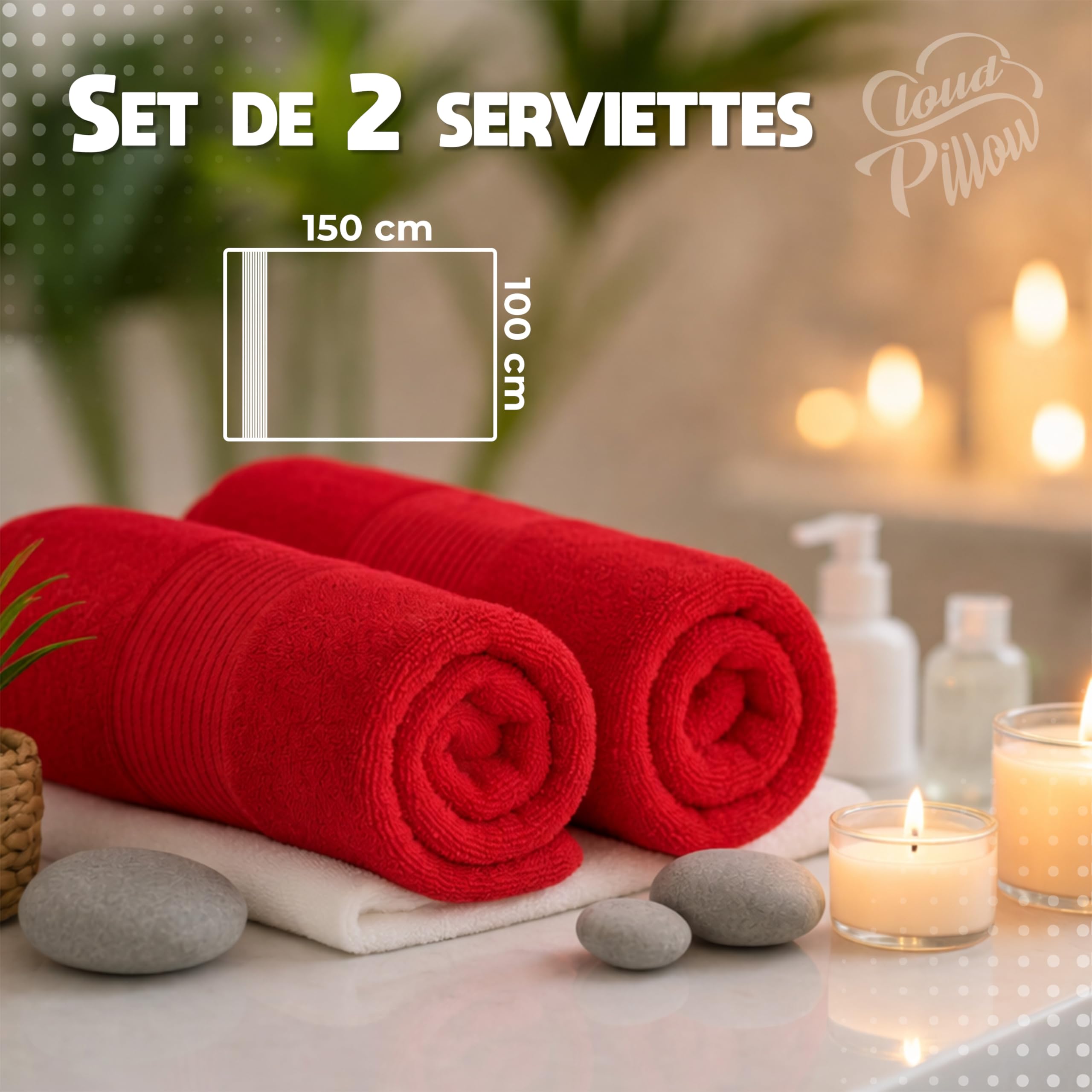 Cloud Pillow Lot de Serviette de Bain 100x150 cm - Serviette de Bain Grande Taille - 100% Coton – Éponge 500 g/m2 - Douces, absorbantes et durables - Oeko-TEX