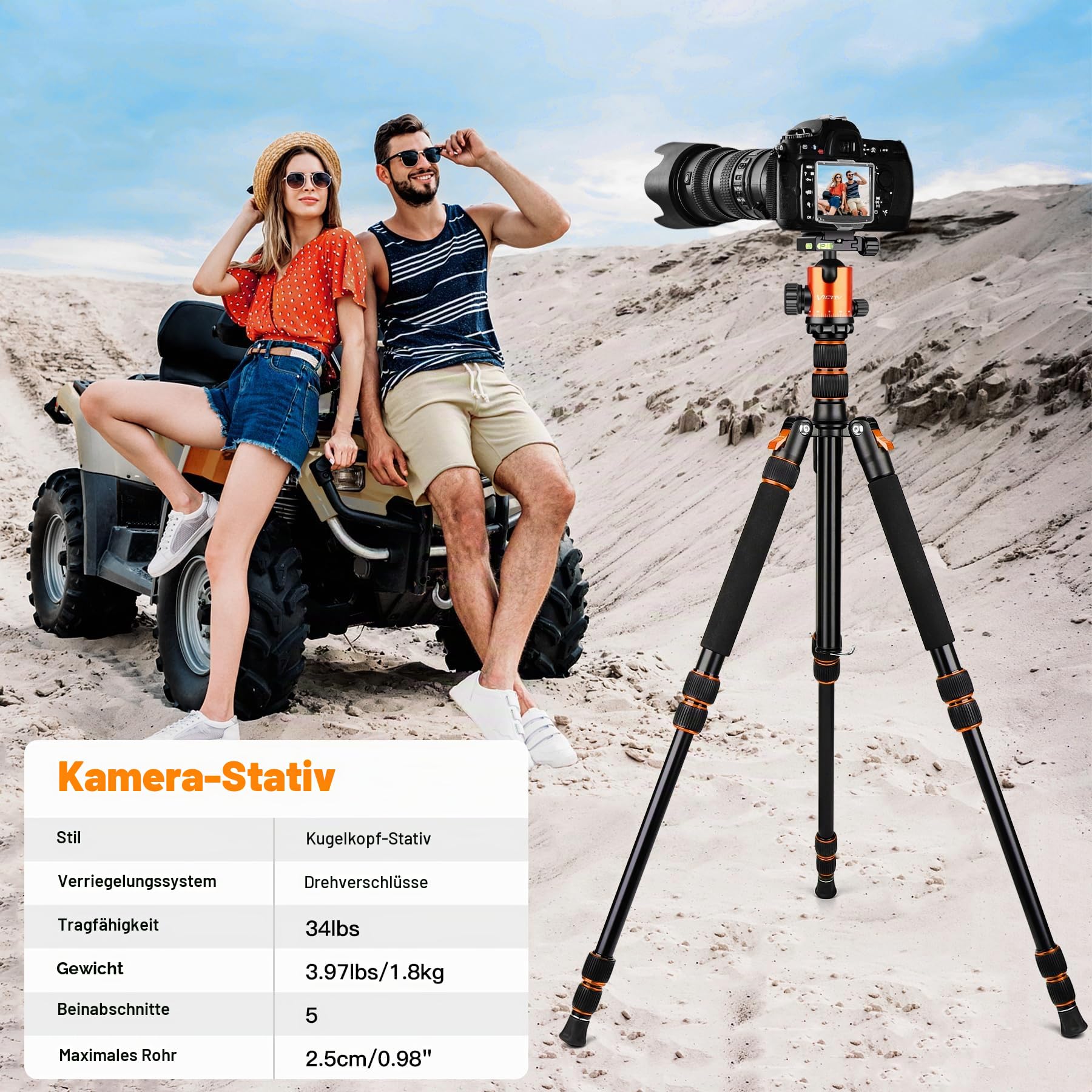 Victiv 205cm Professionelles Kamera Stativ, Aluminiumlegierung Reisestativ Stativ mit 360° Kugelkopf für DSLR Canon Nikon Sony, belastbar bis 15,4 kg, 2-in-1 Fotostativ Einbeinstativ für Kamera, Handy