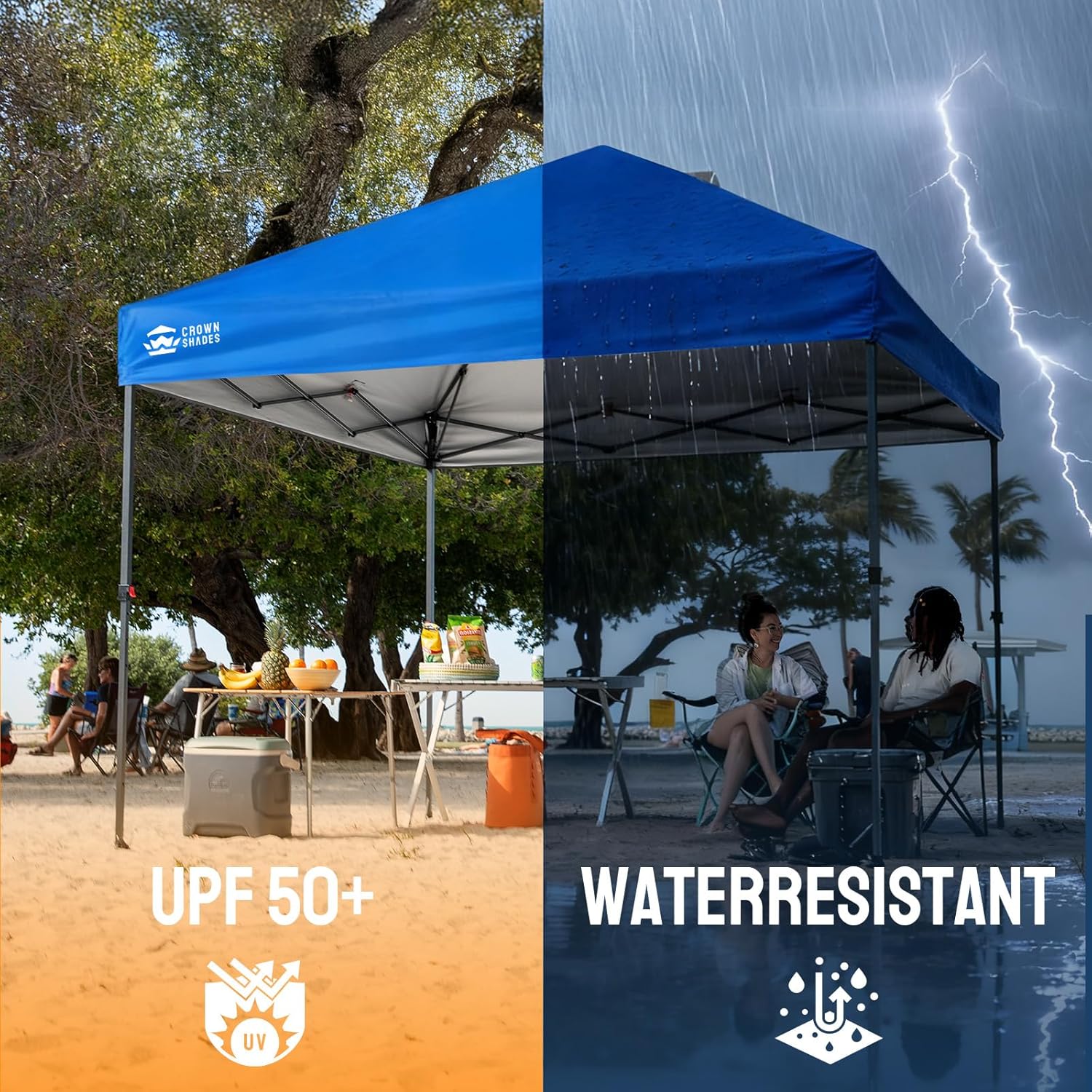 CROWN SHADES 10x10 Pop Up Canopy Tent - Patented Center Lock One Push Instant Outdoor Canopy Beach Tent with STO-N-Go Bag 8 Stakes & 4 Sand Bags，Blue - Image 7