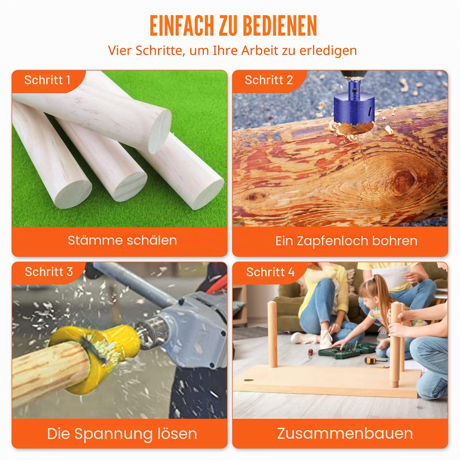 VEVOR Zapfenschneider Forstnerbohrer 25,4 mm & 38 & 50,8 mm, 2 Klingen Zapfenschneider Forstner Bit Set für Balkenbetten, Balkengeländer, Balkenzäune, Balkentische & mehr
