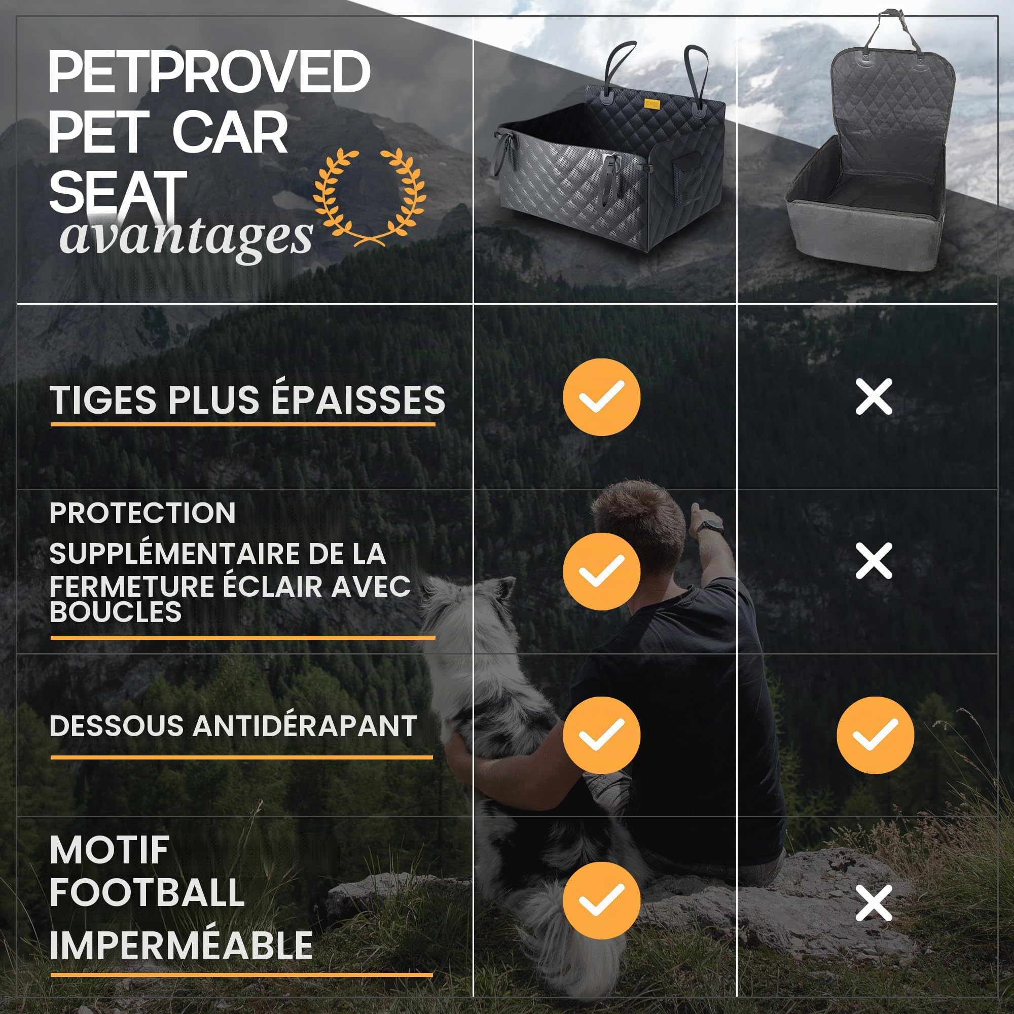PETPROVED Panier Chien Voiture Siege Auto Chien Imperméable Sieges Arriere Siege Panier Voiture Auto Moyenne Taille Grande Taille