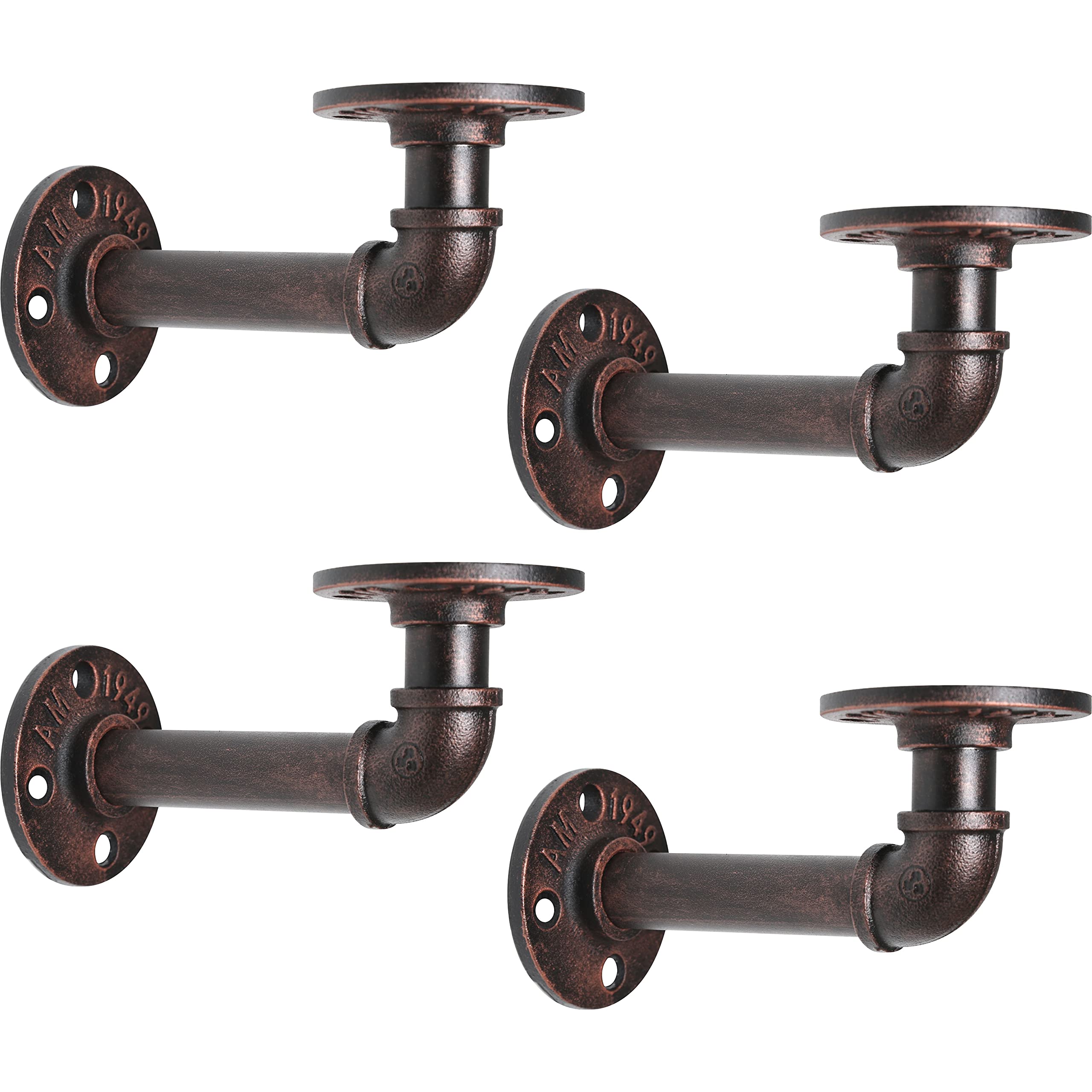 Pipe Shelf Bracket Industrial DIY Red Bronze Iron Pipe Brackets Hanging Wall ed Double Flange for Wood Floating Shelves Heavy Duty Decorative Rustic Shelving Brackets 7.09’’*3.94’’