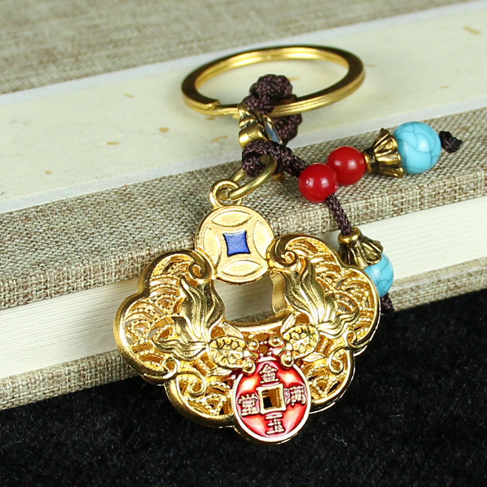 NBKLSWSUI Handmade Brass Keychain Sculpture For Men's Office Desk&man Cave Vintage Decor Unique Feng Shui, 3