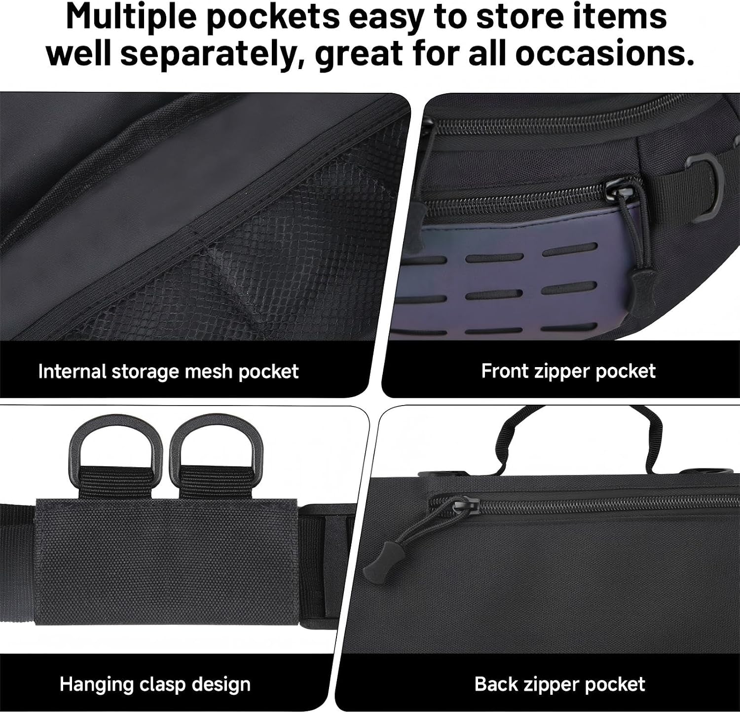 Outdoor Fanny Pack, Large Capacity Hiking Waist Packs with Adjustable Belt & Reflective Strip,good for Travel,Finshing,Running, Cycling(Black)