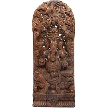 Exotic India 36" Large Lord Ganesha Sitting Statue Authentic Wood Carving Ganpati Murti for Temple and Home Decor