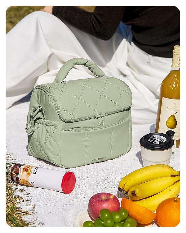 BAGSMART Insulated Lunch Bags for Women, Cute Quilted Lunch Box, Lightweight Puffy Padded Waterproof Lunch Tote, Reusable Lunch Cooler for Work Picnic Travel, Sage Green by BAGSMART - Used condition - Image 2