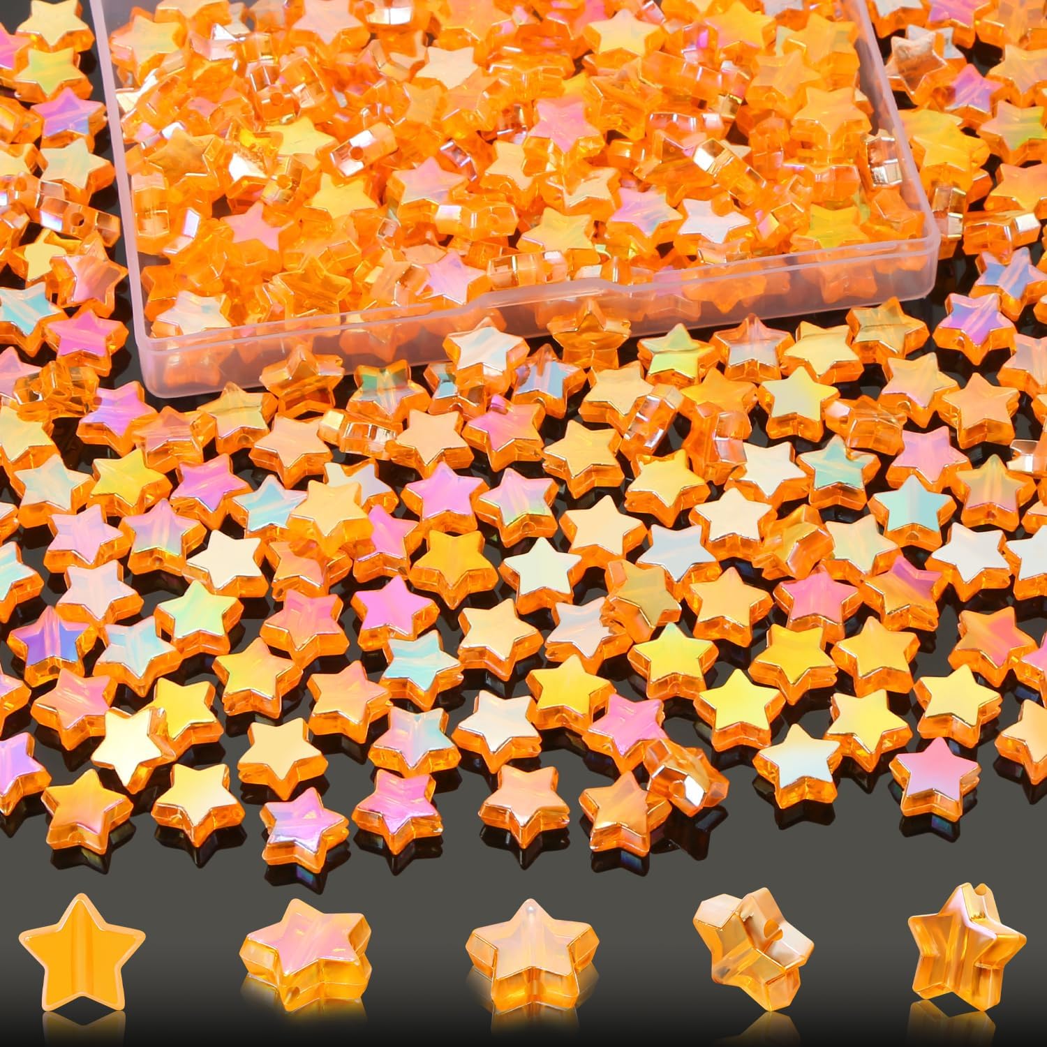 EVERMARKET Star Shape Bracelets - 100 Pcs Acrylic Star Beads for Jewelry Making, DIY Crafts and Accessories (11mm, Orange)