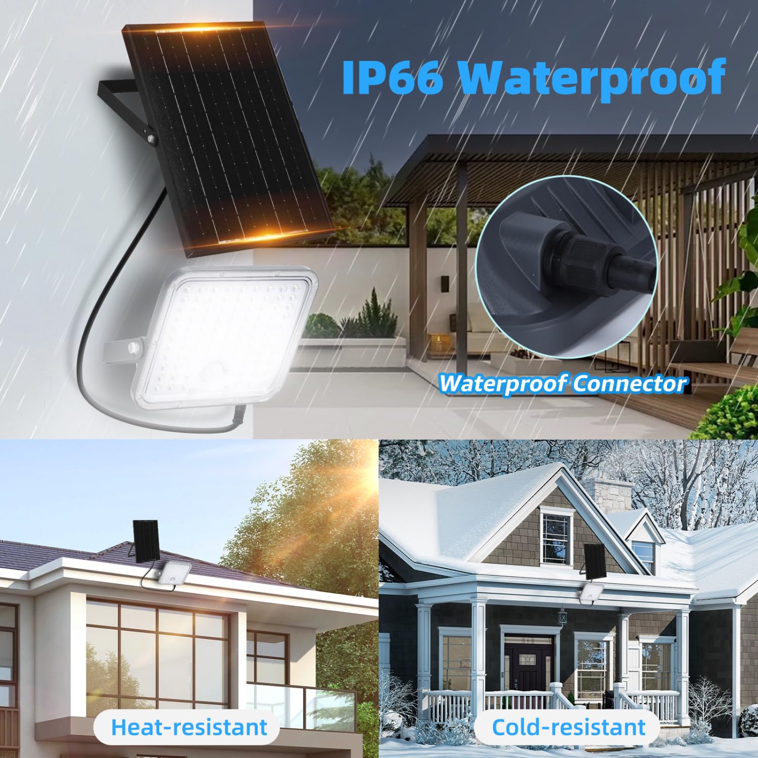 Aigostar Foco LED solar exterior con gran panel solar,Súper Luminoso,8000mAH,Batería gran capacidad,Impermeable IP66 Luz Solar,lampara solar con detección de movimiento para jardín,6500K,2 Piezas
