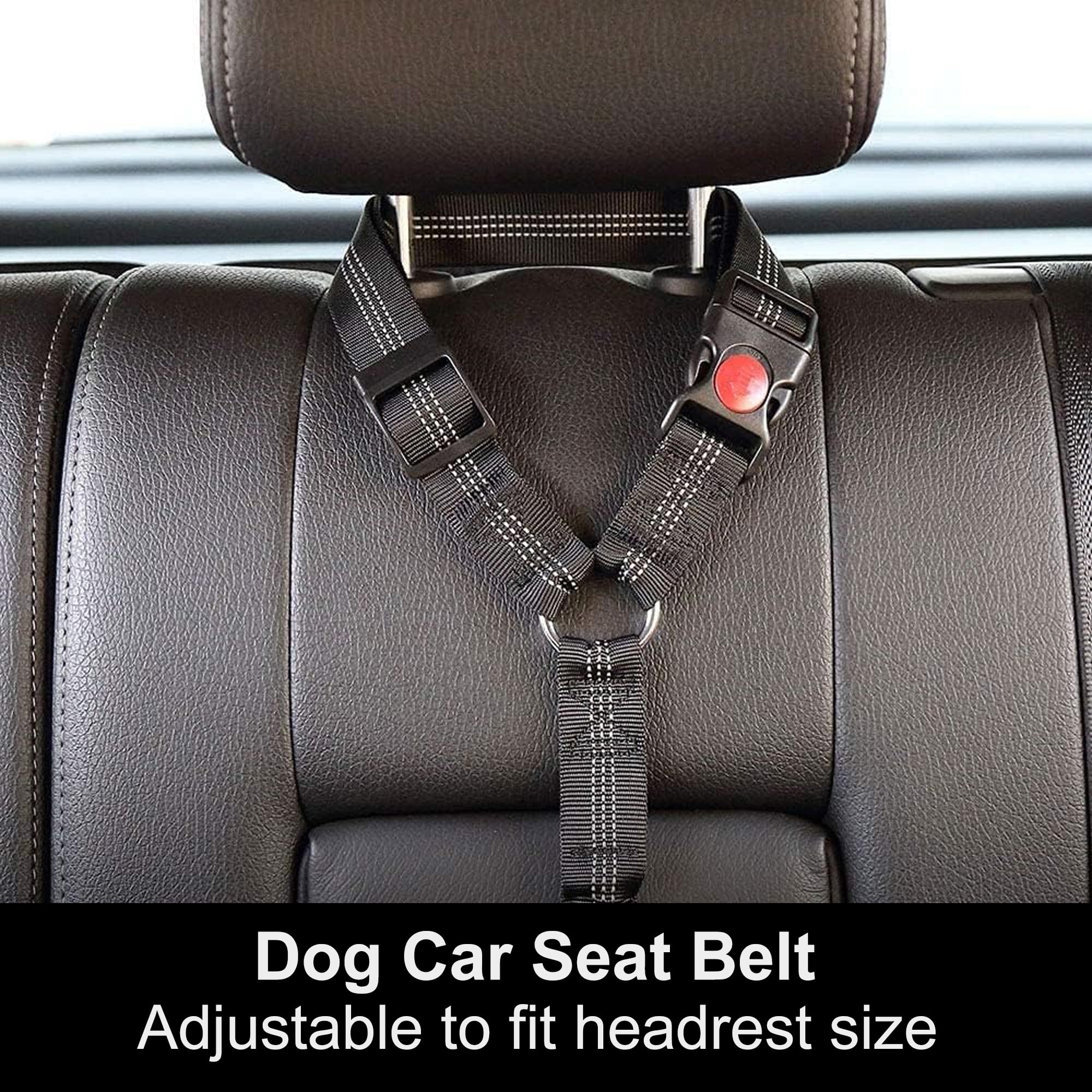 Ceinture de sécurité de voiture pour chien – Harnais de voiture réglable pour animal domestique, retenue rembourrée pour chien, laisse élastique en nylon durable (noir)
