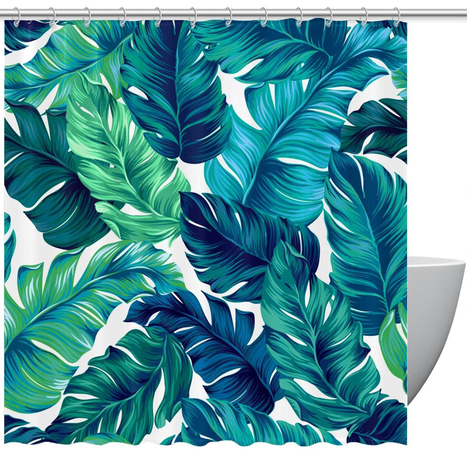Rideau de douche vert tropical pour créer une ambiance jungle et nature chez soi