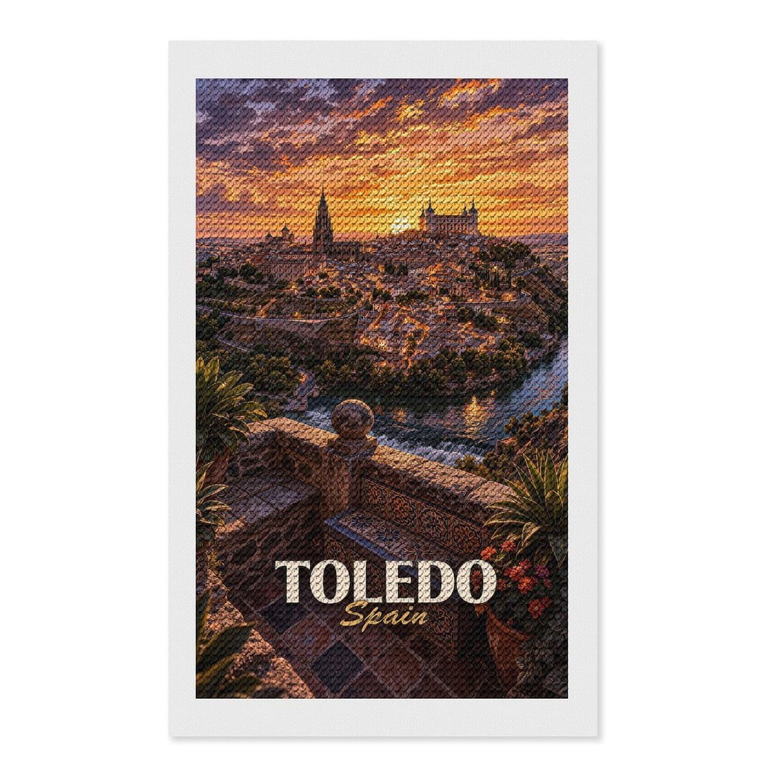 Junmoney Toledo, Spain at Sunset Diamond Art Kit 12"x20", Modern Decor, for Adults, Printed Canvas, Holiday Gift Idea, Fun Craft Experience