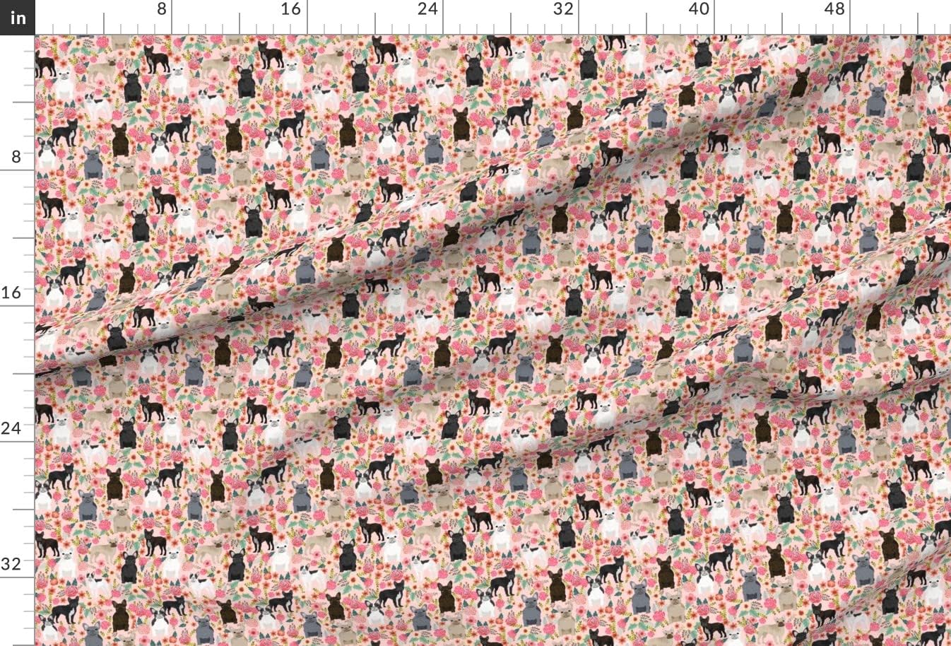 Spoonflower Fabric - Frenchie Florals Cute French Bulldogs Best Pet Bulldog Frenchies Printed on Minky Fabric by The Yard - Sewing Baby Blankets Quilt Backing Plush