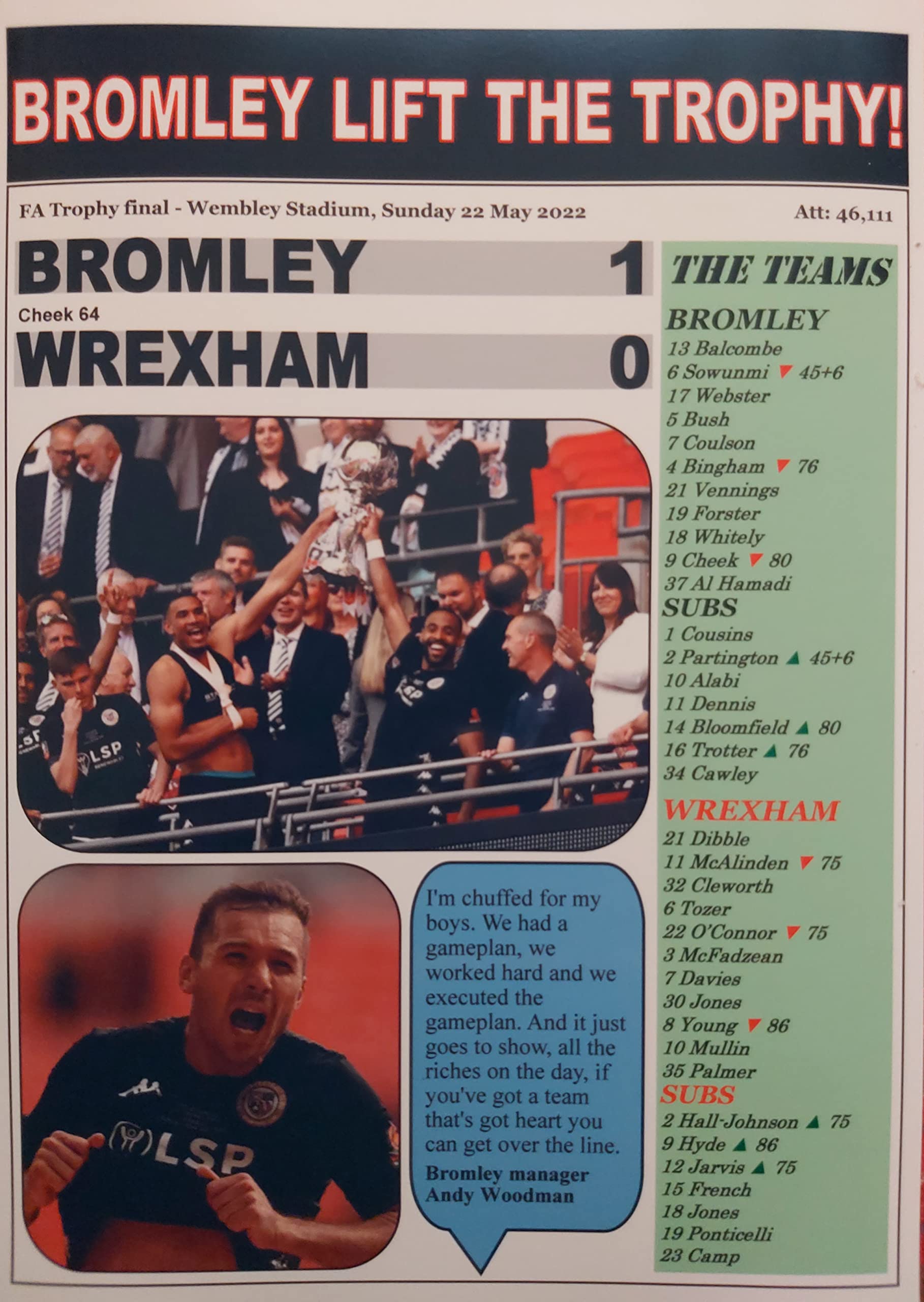 Assorted Bromley 1 Wrexham 0-2022 Fa Trophy Final - Souvenir Print