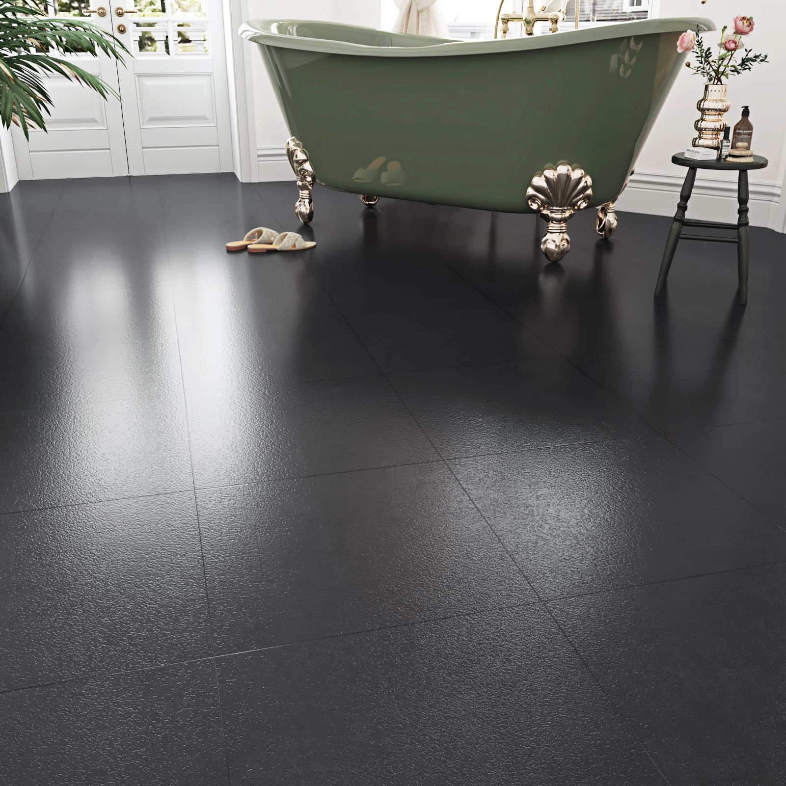 WESTICK 20 piastrelle nere per pavimenti, autoadesive, autoadesive, per cucina, camera da letto, lavanderia, 30,5 x 30,5 cm, colore: nero