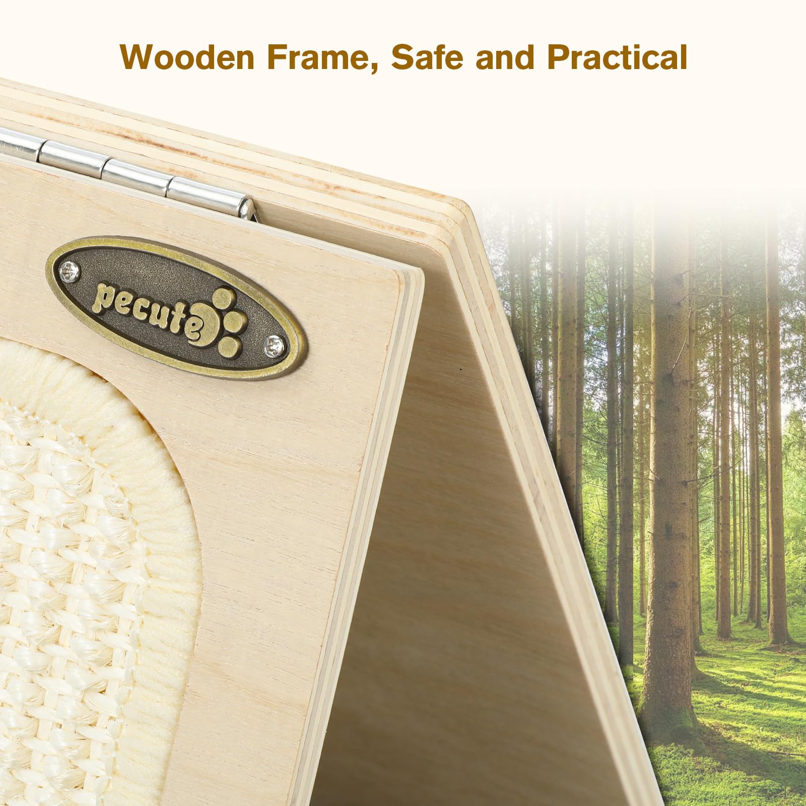 Pecute 3 in 1 Tiragraffi per Gatti, Tiragraffi Triangolare in Sisal, Tiragraffi in Legno Rimovibile, Graffiatoio per Gatti con Telo Tappeto, Lettino Gatto per Giocare e Dormire