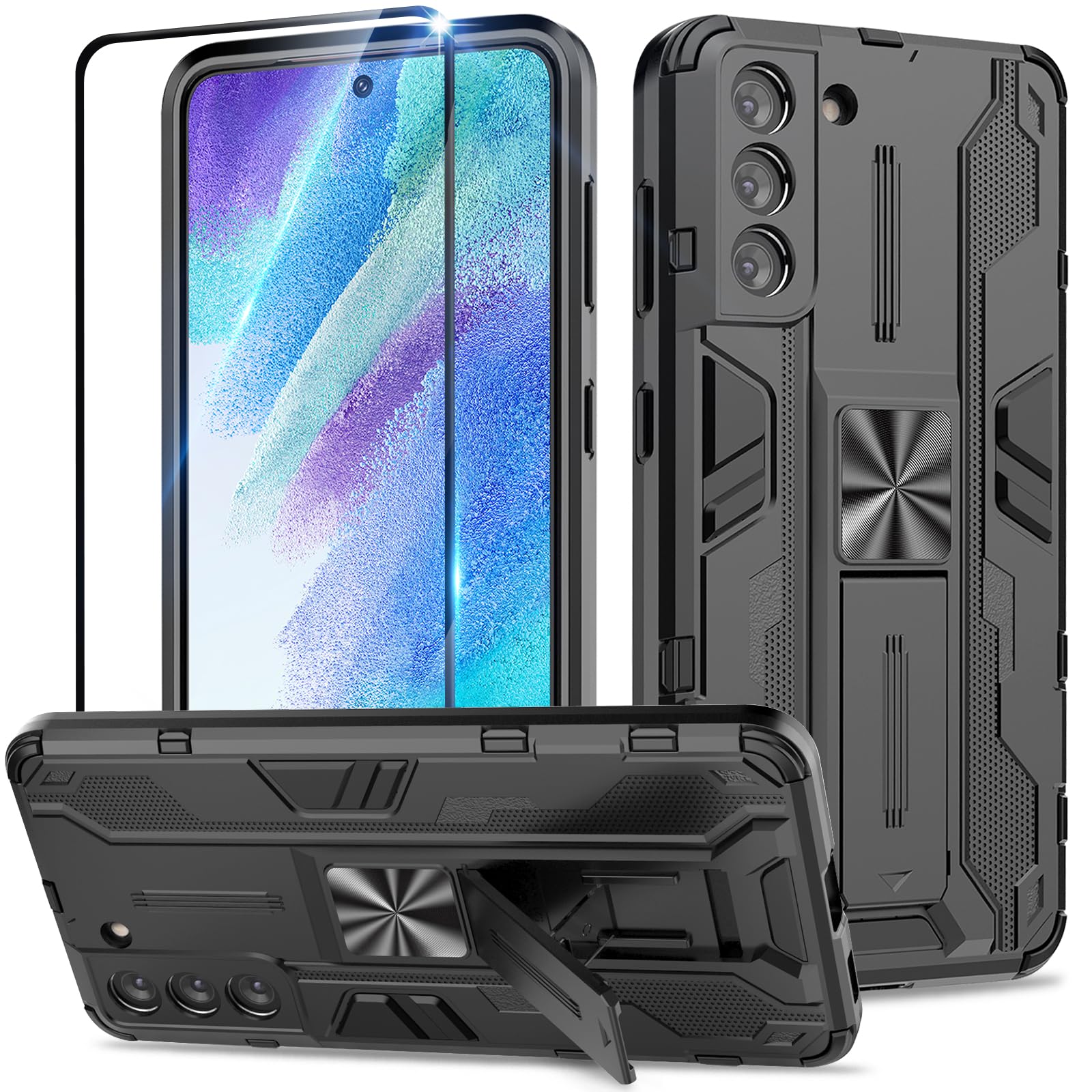 Funda para Samsung Galaxy A13 4G con Cristal Templado Protector Pantalla, Carcasa Antigolpes con Soporte anular metálico, Case Protectora de Grado Militar, Negro — view 262