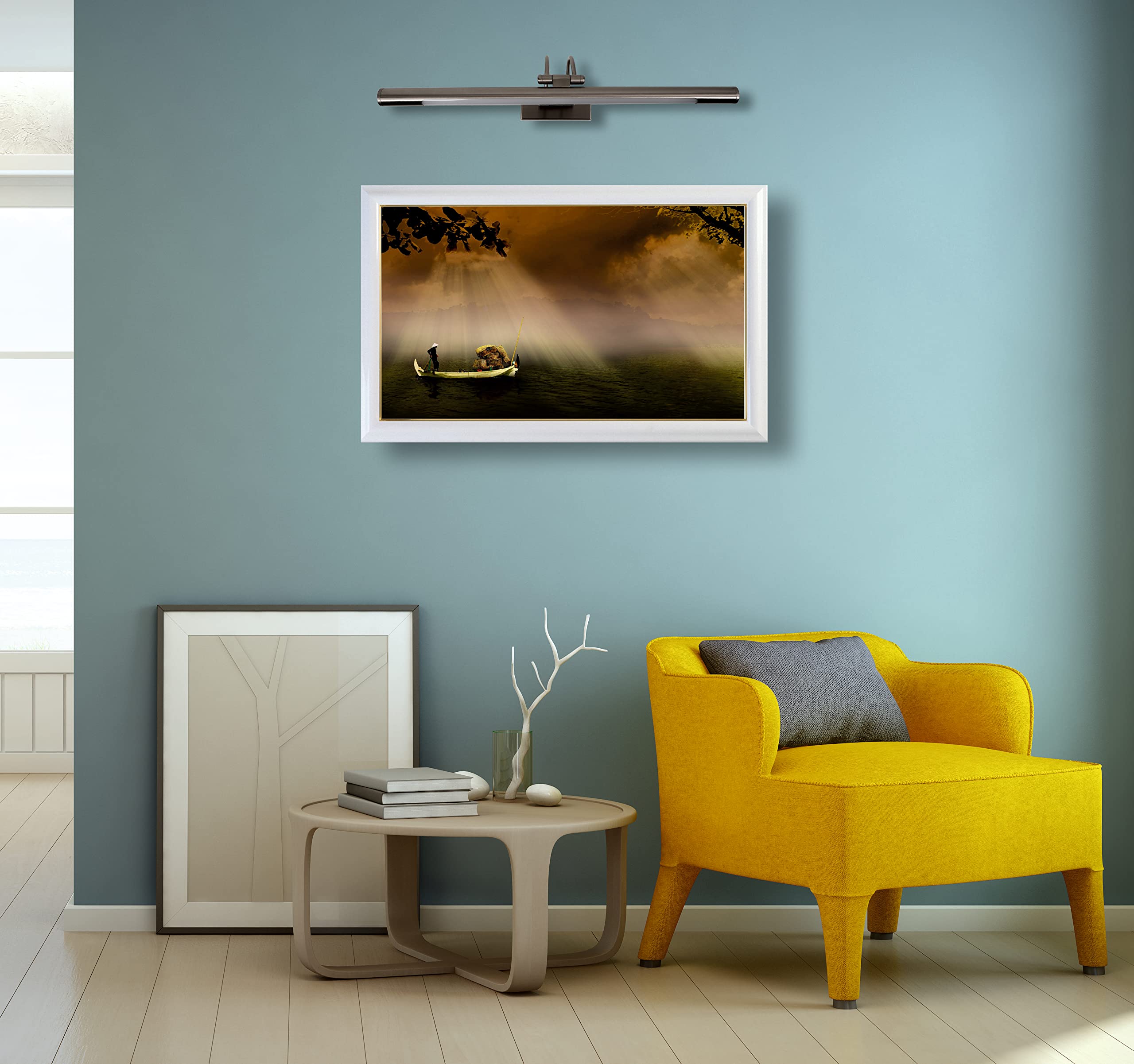 Aplique LED de pared para iluminar cuadros, espejos, murales, 8W estilo tradicional y elegante,tono de luz cálida 3000K, Níquel mate, totalmente articulado y giratorio. 50cm