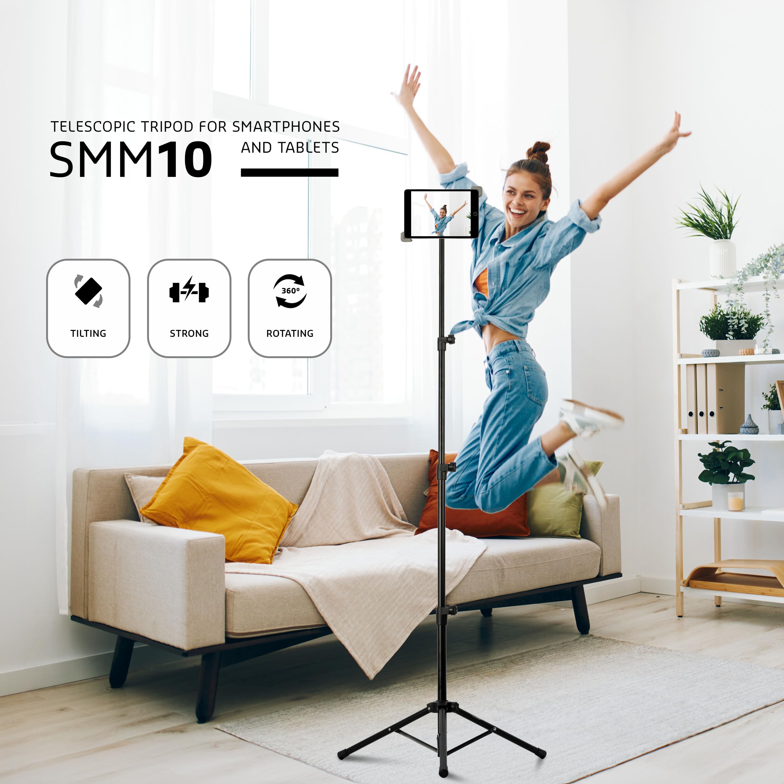 Ibiza - SMM10 - Trípode telescópico para Smartphone y Tablet - Rotación 360° - Inclinable - Bolsa de Transporte incluida