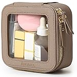Aveniee Mini Clear Makeup Bag, Small Cosmetic Bags Travel Toiletry Pouch Organizer, TSA Approved Make up Case with Zipper, Car Bag for Essentials,Taupe