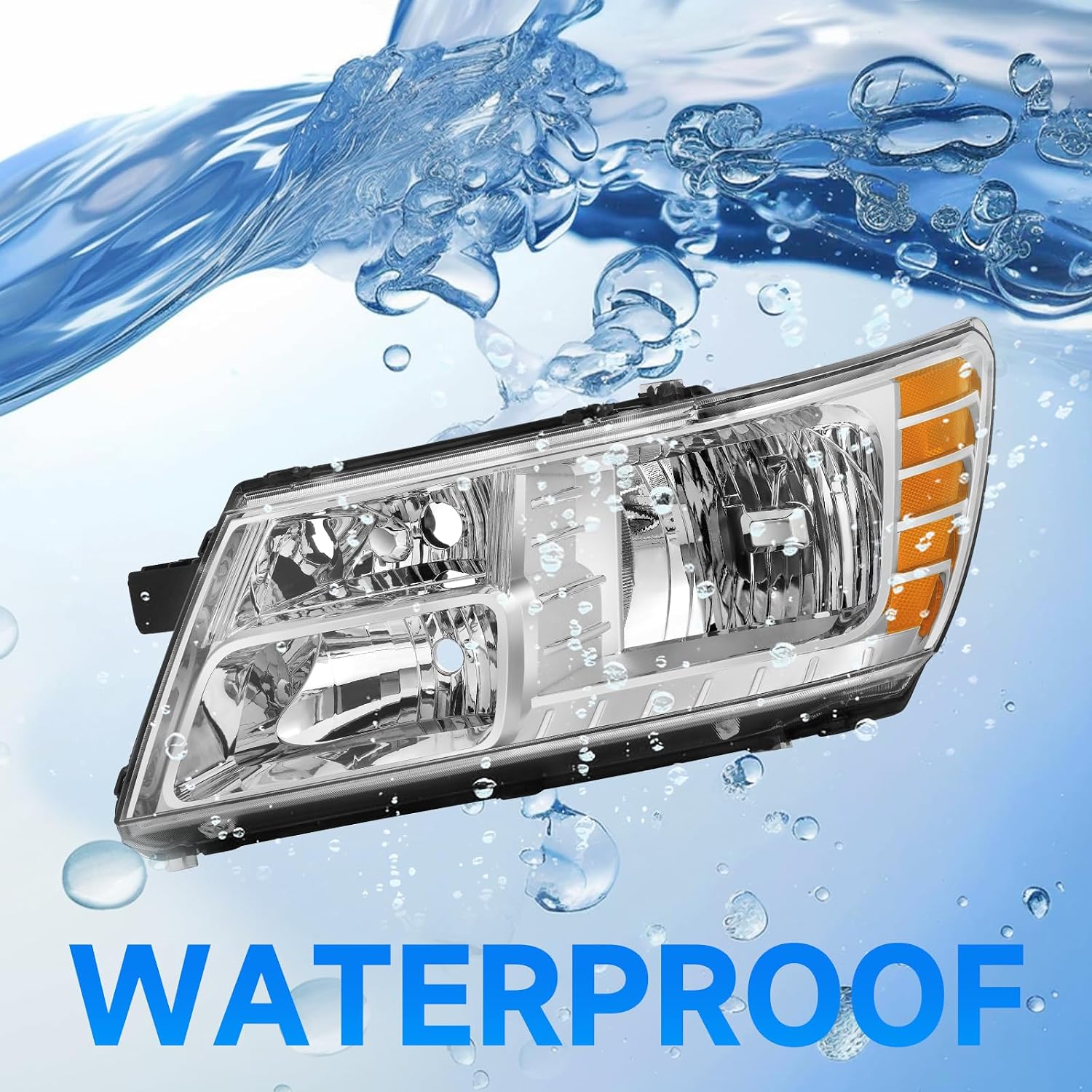 ELH Headlight Assembly Fit for 09-20 Dodge Journey (Chrome/Amber) (Pair)