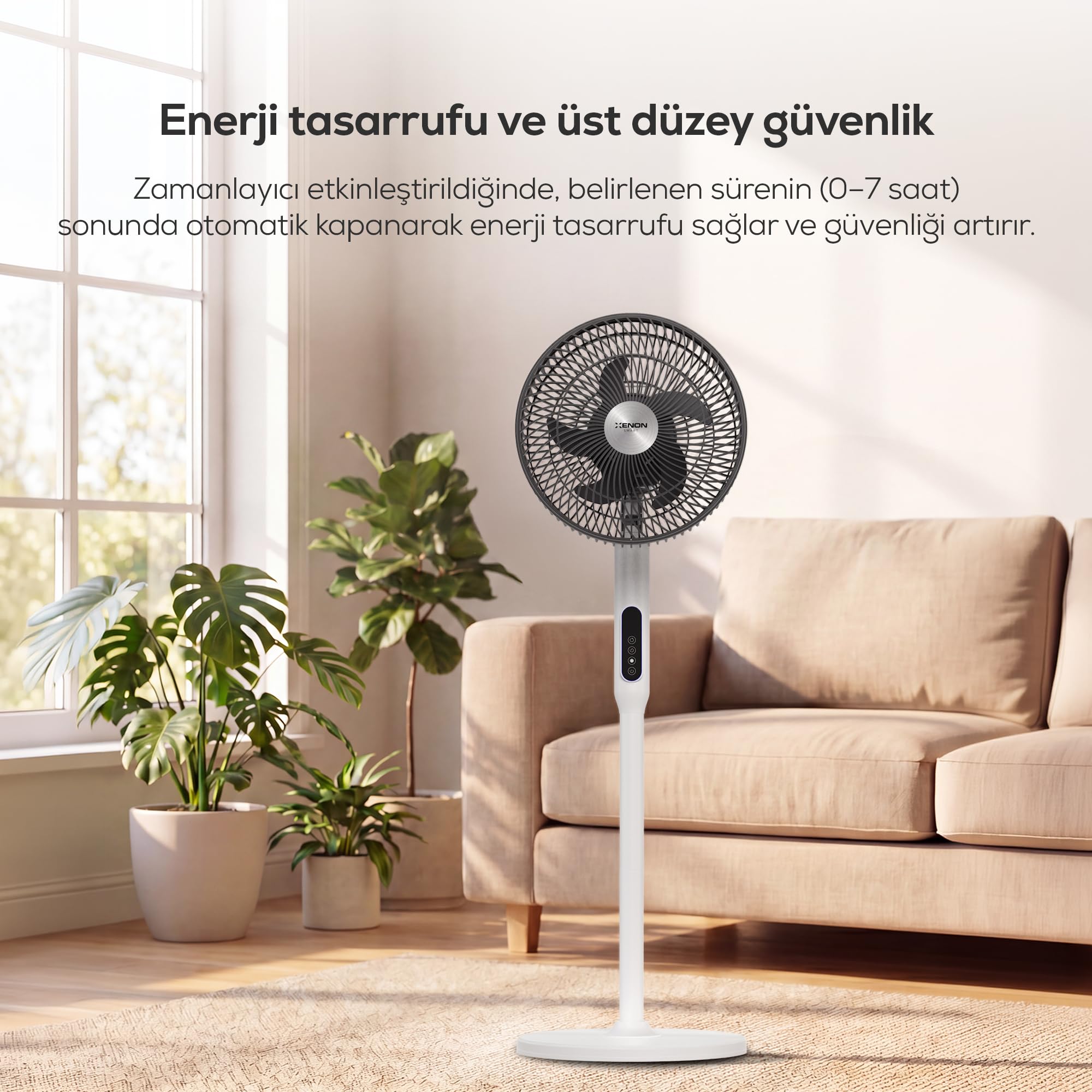 Xenon Smart Akıllı Vantilatör | 60W Mobil Kontrol Wifi Kumandalı 3 Kademeli Sessiz Ayaklı Vantilatör X7430