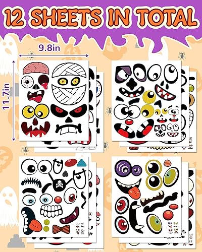 Miniatura 3 de Exorany Halloween Pumpkin Decorating Stickers for Kids, Make 60 Funny Pumpkin Face Stickers, Halloween Crafts Decorations Party Favor Supplies