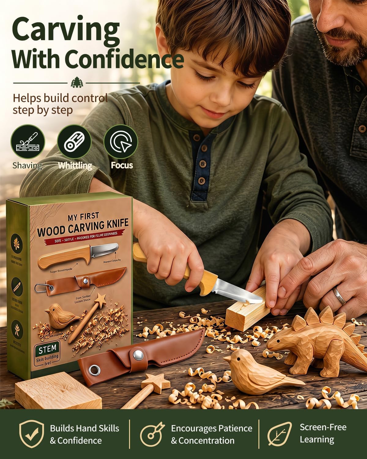 Whittling Knife for Kids, Safe Beginner Rounded Tip Wood Carving Knife