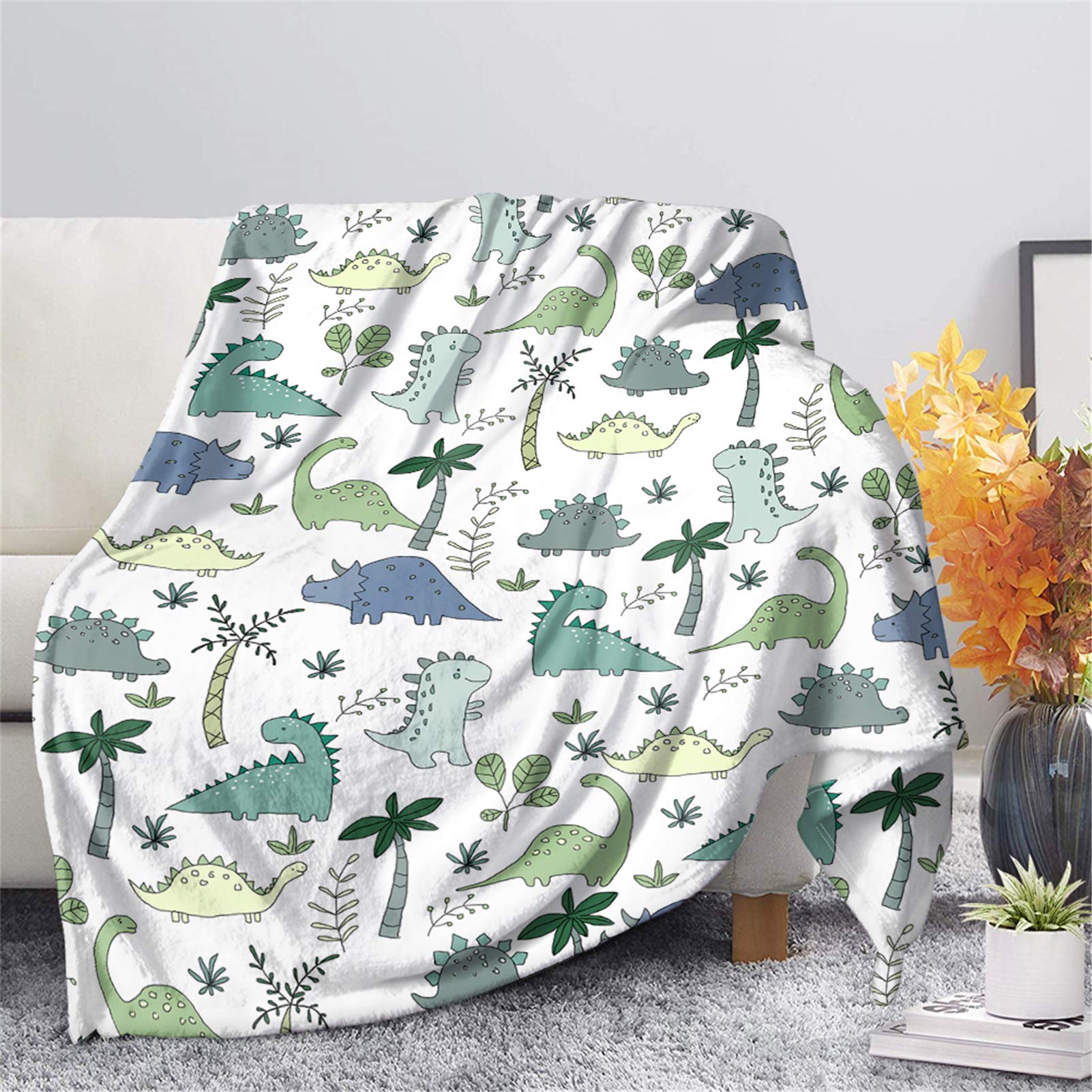 HUGS IDEA Fuzzy Faux Fur Throw Blanket - Adorable Cartoon Dinosaur Flannel Plush Soft Bed Blanket Throws for Bed Couch and Living Room Kids Gift for Boy Girl - L — image 1