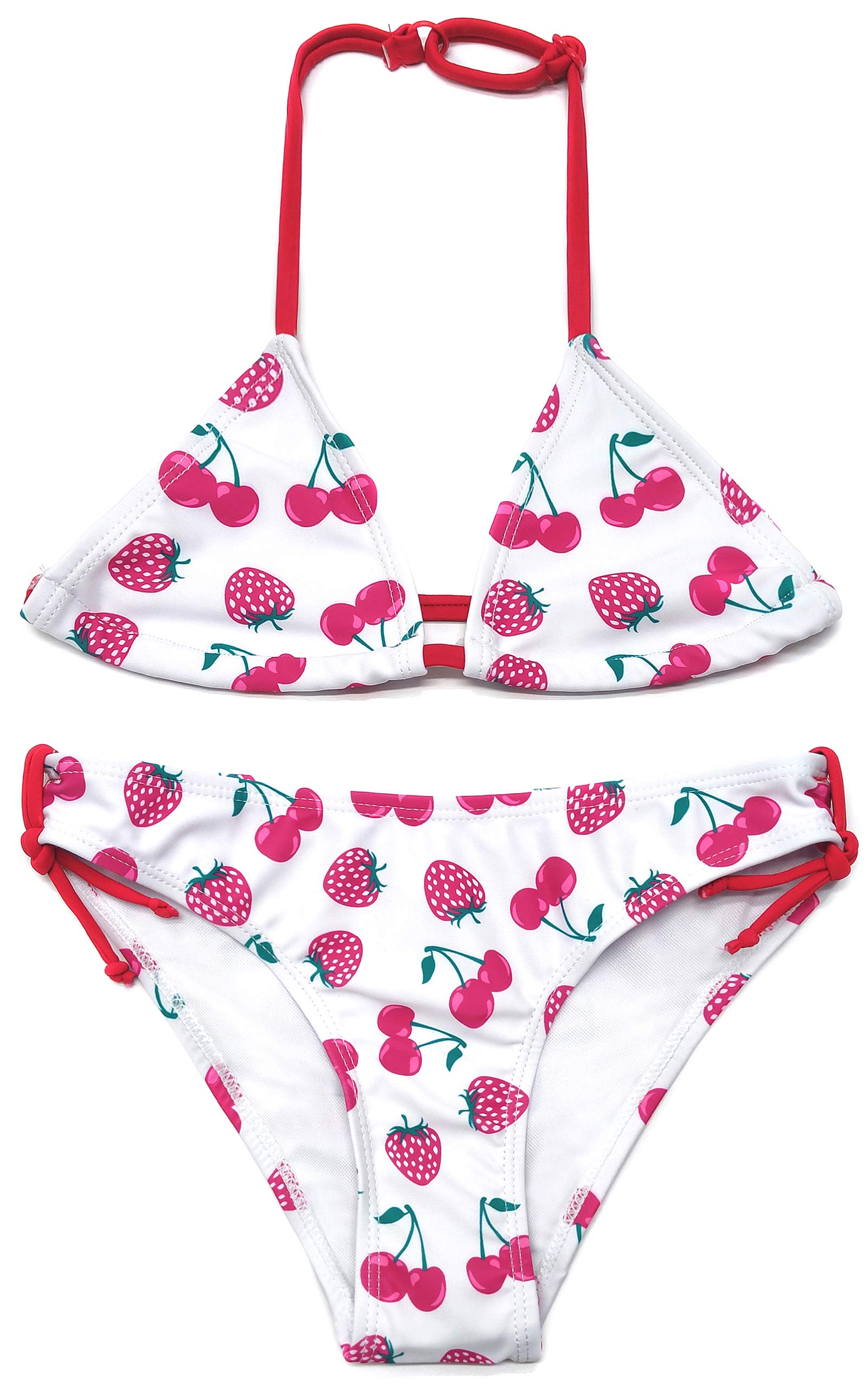 SHEKINI Trajes de baño de Dos Piezas para Niñas Halter Ajustable Triángulo Bikinitop Juguetón Impresa Bikini Playa Adecuado por Niña de 6 a 14 años