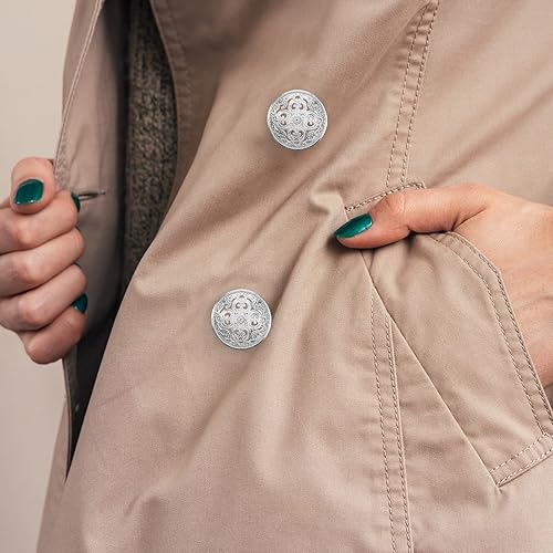 Miniatura 8 de MILISTEN 30 unids redondo metal ahueca hacia fuera botones de capa botones planos chaqueta botón pantalones costura plata 0.984 in