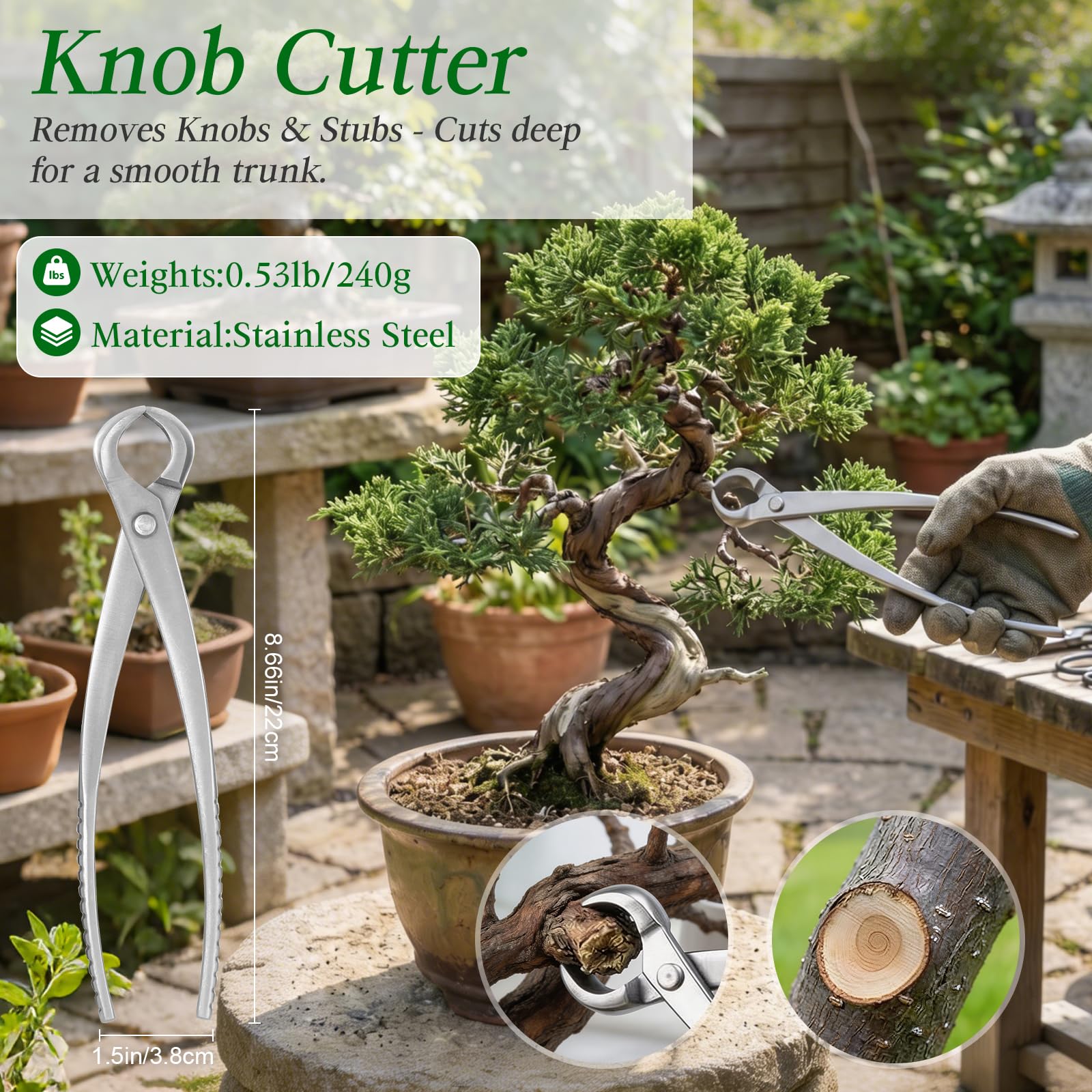 4-teiliges Bonsai-Werkzeugset, Bonsai-Baumwerkzeug, Knaufschneider, Konkavschneider, Pflanzenpflege- und Wurzelhaken, Gartenpflege-Set mit Aufbewahrungstasche