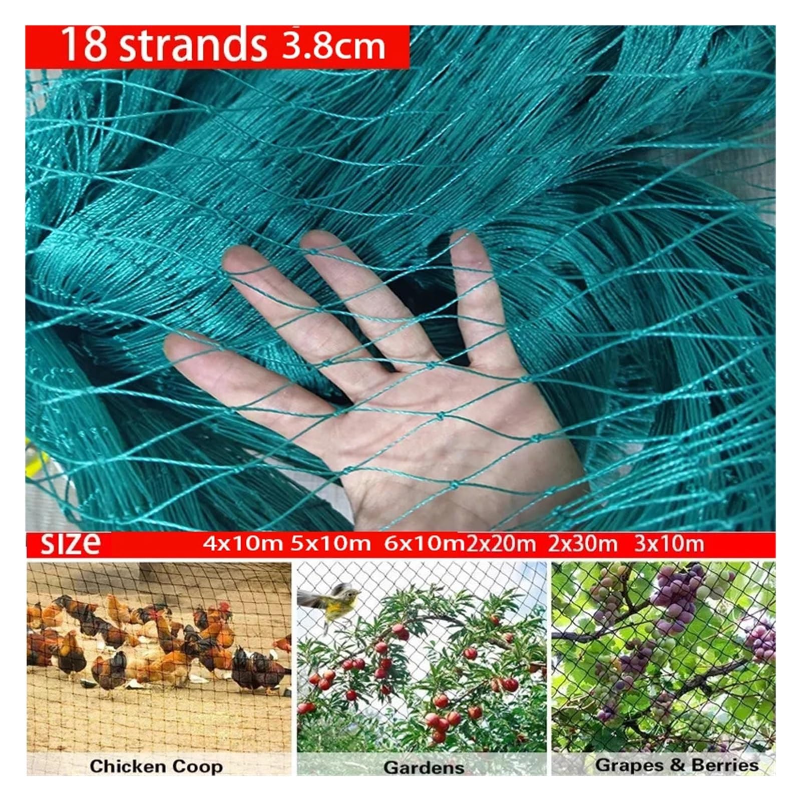 Red de nailon para pájaros para árboles frutales y verduras, 4 x 10 m, red antipájaros, fuerte protección de malla fina para fresas, jardín y defensa de cultivos