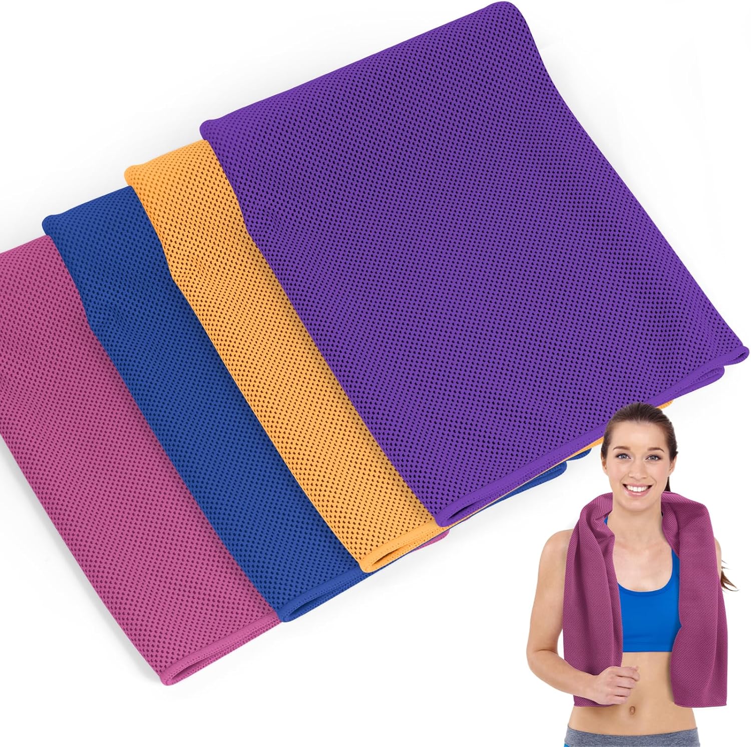 4 Pack Cooling Towel for Neck and Face,Sports Tennis Hiking Running Riding Yoga Fitness Gym Workout Sweat Ice Towel (Multicolor-04)