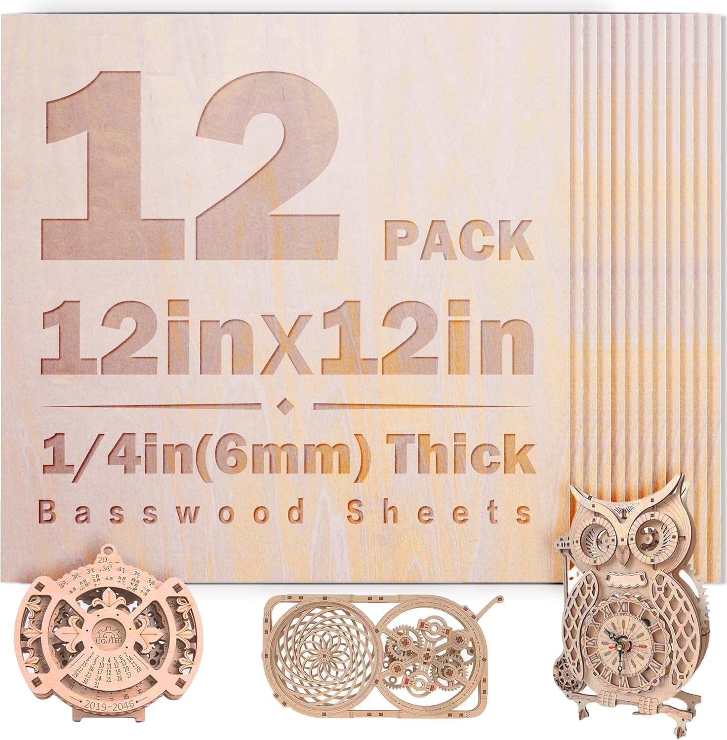 Basswood Sheets 24 Pack 12 x 12 x 1/4 Inch 6mm Thick Plywood Sheets, Basswood for Laser Cutting,Laser Engraving Blanks, Natural Unfinished Wood for Crafts,Wood Burning,DIY (24pack-12x12 1/4(6mm)thick)