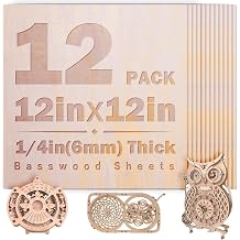 12 Pack Basswood Sheets 1/4 inch,12x12x1/4Iinch Plywood Sheets,6mm Basswood for Laser Cutting,Laser Engraving Blanks,Thin Natural Unfinished Wood for Crafts,Wood Burning 12pack-12x12 1/46mm Thick