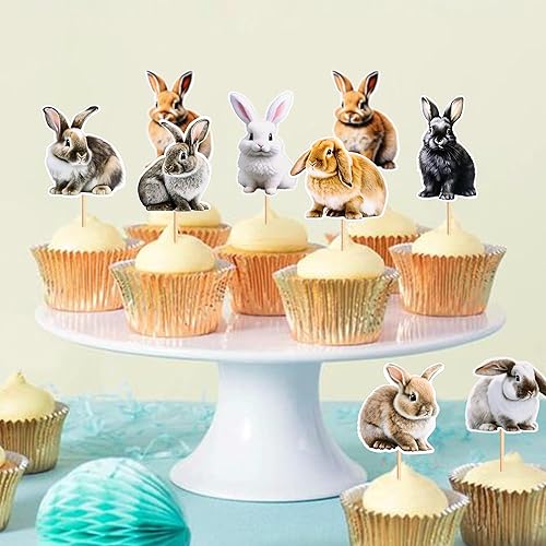Miniatura 5 de Ercadio Paquete de 32 adornos para cupcakes de conejo, selecciones de cupcakes de animales salvajes, decoraciones de cumpleaños para baby shower,