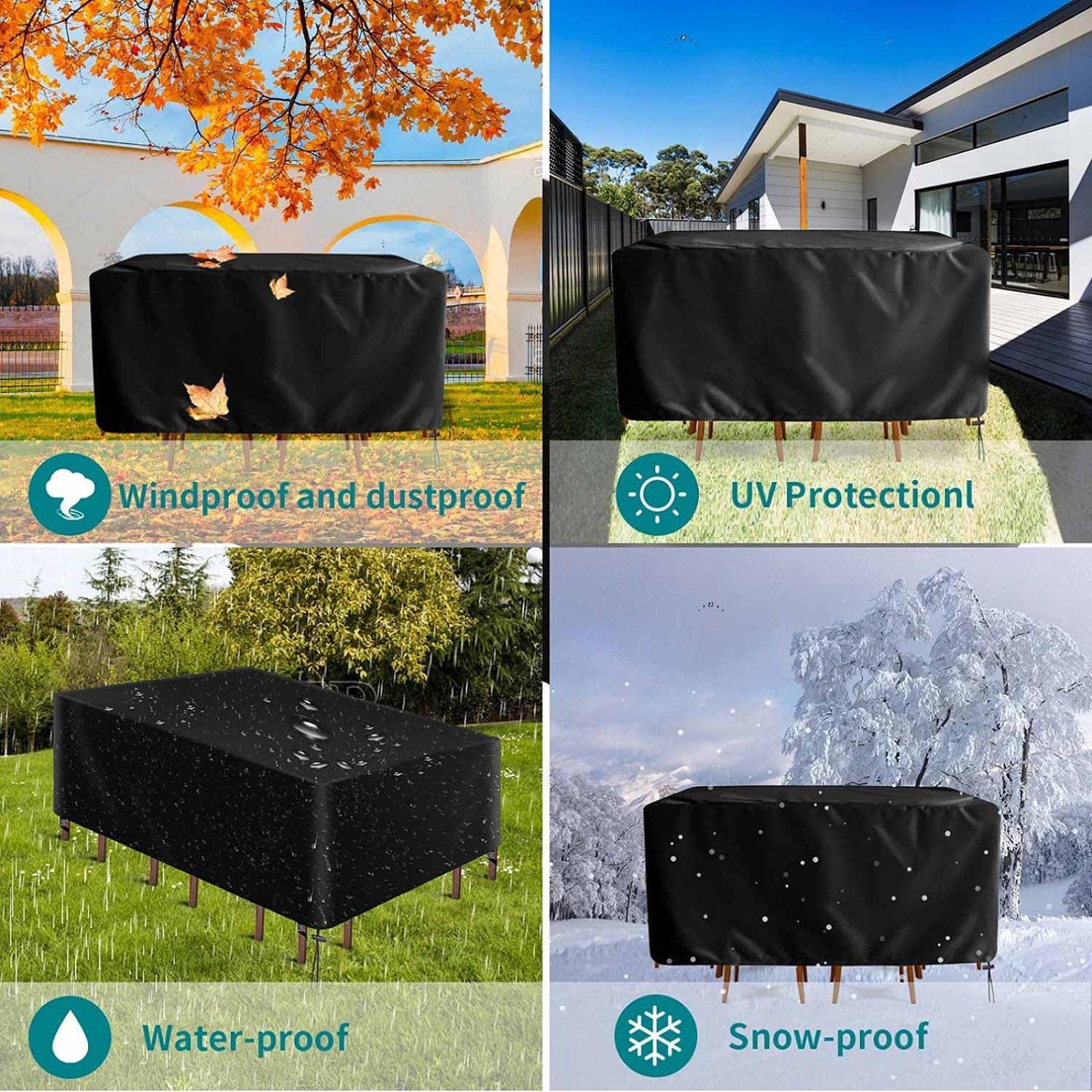 OOOXZO Housse Salon De Jardin Exterieur Impermeable Sur Mesure 300x140x75cm/LxBxH Bâche De Protection, Table Coupe-Vent Anti-UV Résistant à La Déchirure Housse Pour Mobilier De Jardin-Noir