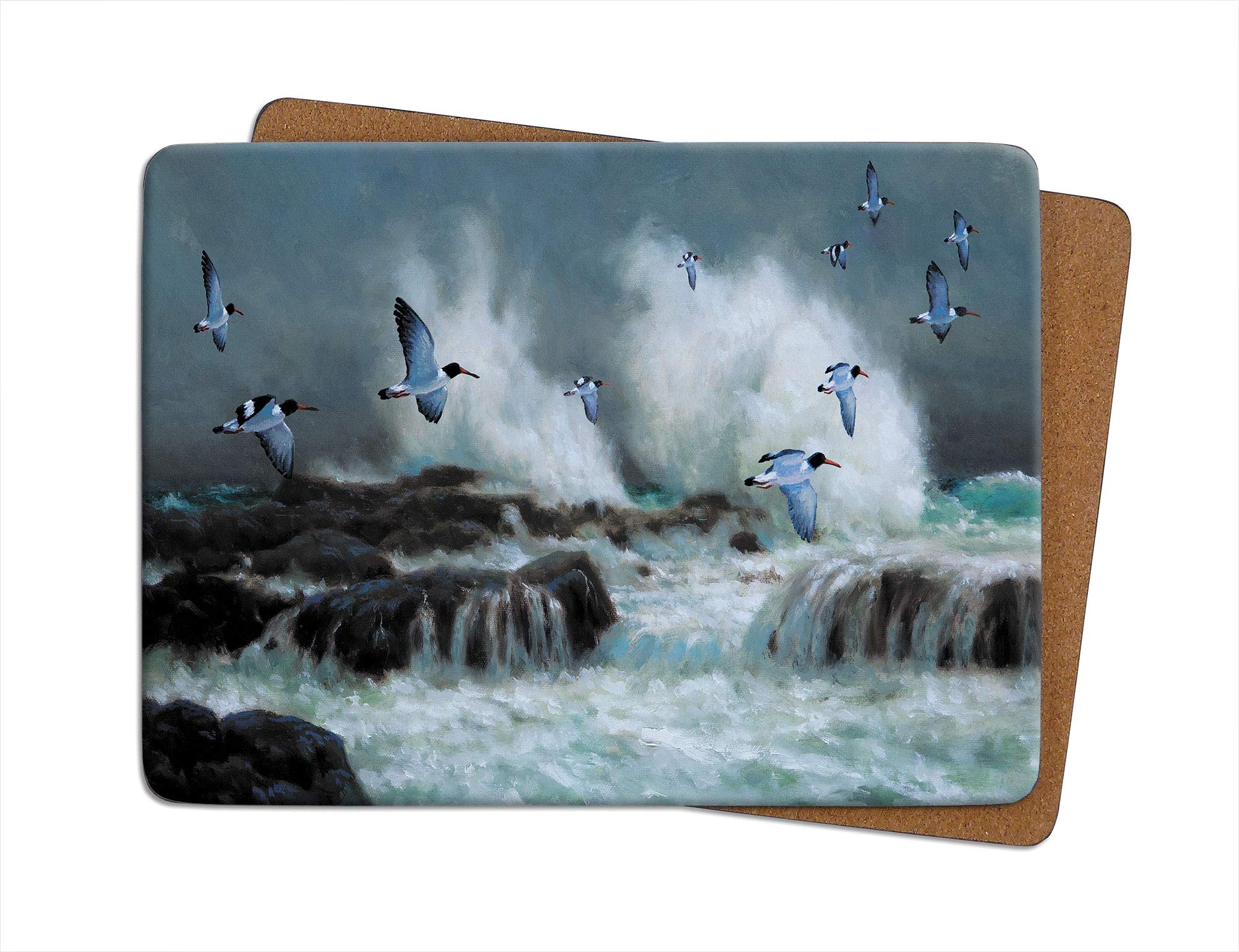 Julian Friers White Oyster Catchers Large Table Mat By Wildlife Artist Non-Slip - Cork-Backed Placemat