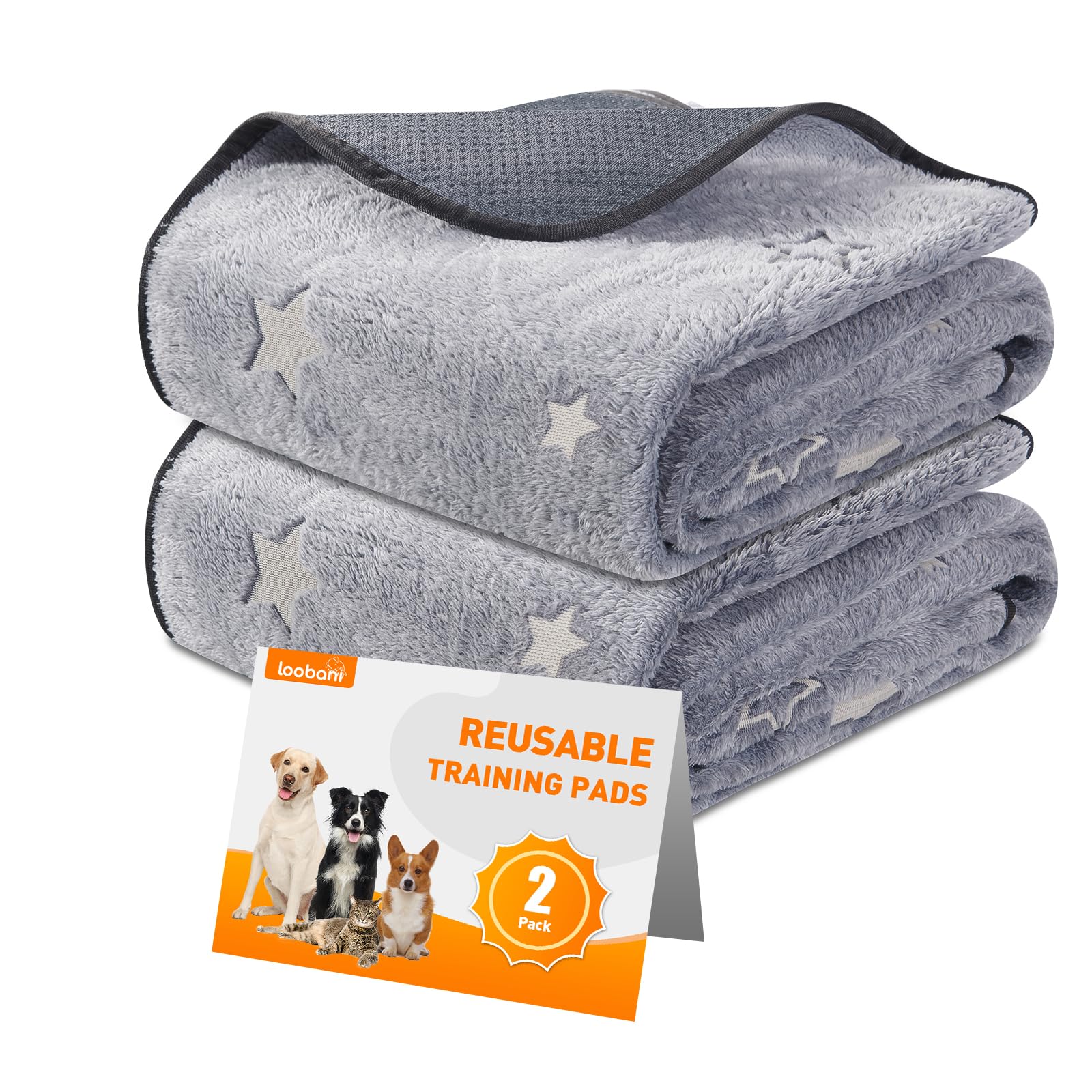 LOOBANI Washable Pee Pads for Dogs, Fast Absorption Reusable Puppy Pads, Waterproof Whelping Pad, Non Slip Training Pet Playpen Mat for Floor, Dog