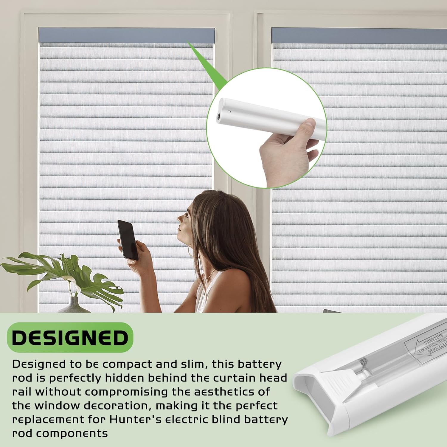 2-Pack Battery Wand Replacement for Hunter Douglas Motorized Shades, Fits Power All Platinum Tech 2.0/2.1 & 18V DC Motorized Window Shade Products
